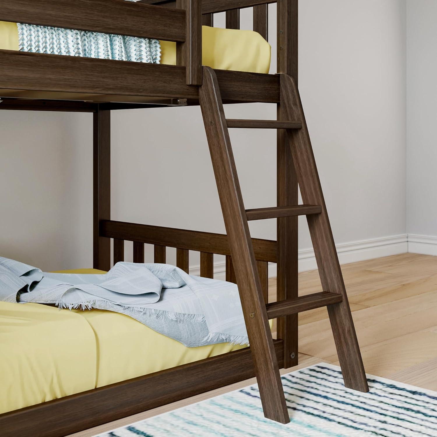 Max & Lily Twin Over Twin Low Bunk Bed with Slide, Solid Wood Kids Platform Bed with 14” Guardrails, Walnut