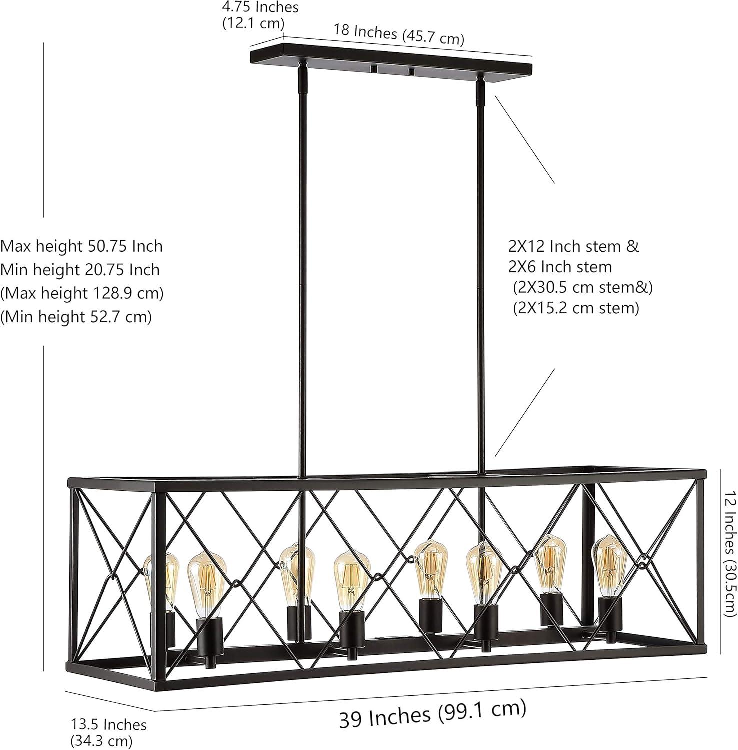 JONATHAN Y Galax 8-Light Adjustable Iron Farmhouse Industrial LED Dimmable Pendant