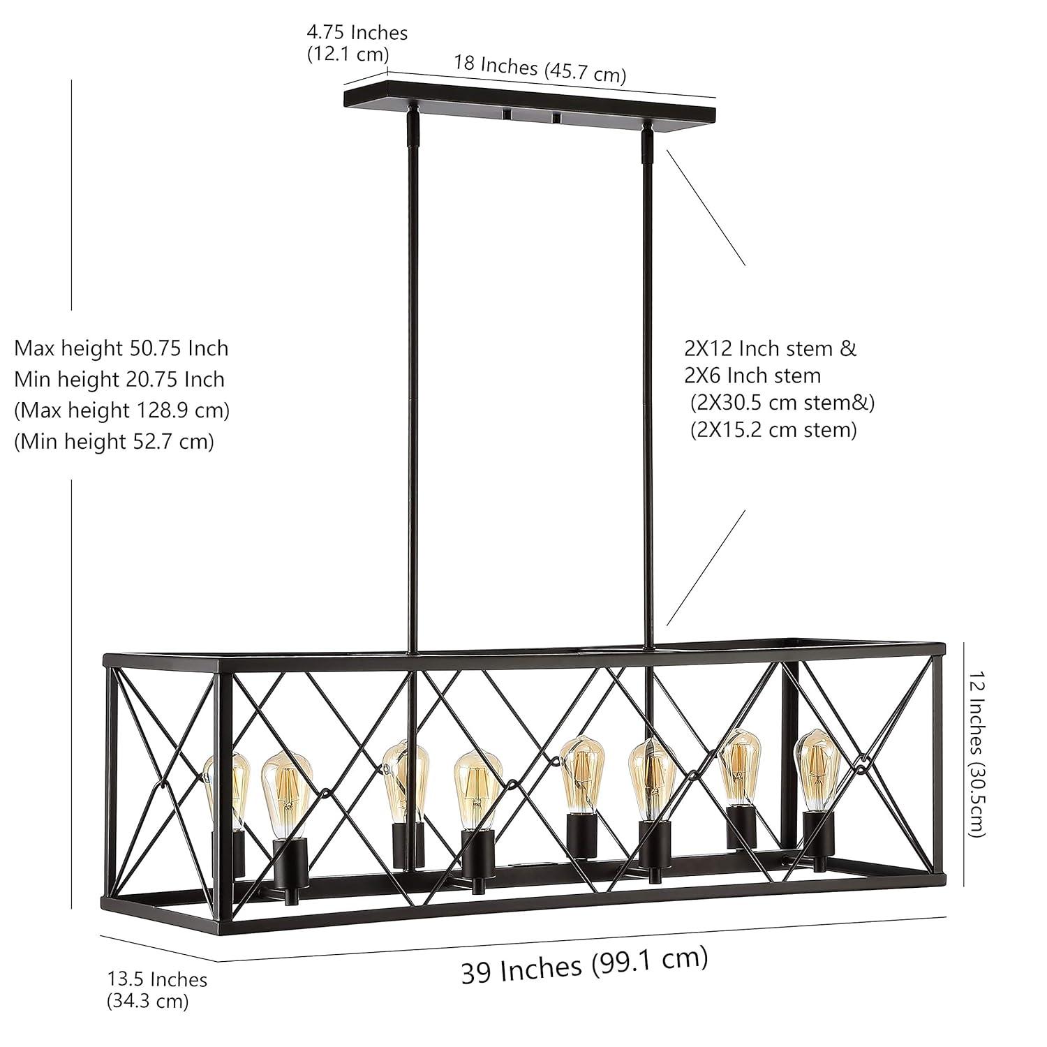 JONATHAN Y Galax 39" 8-Light Adjustable Iron Farmhouse Industrial LED Dimmable Pendant, Oil Rubbed Bronze
