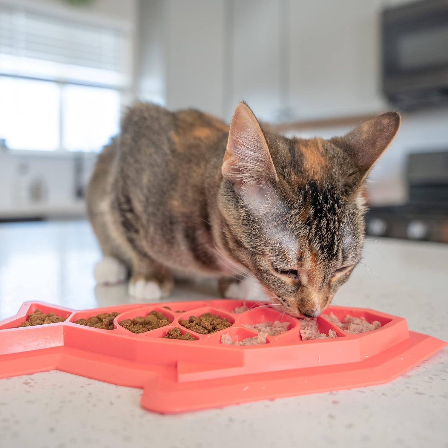 Fish-Shaped Red Silicone Slow Feeder Cat Mat