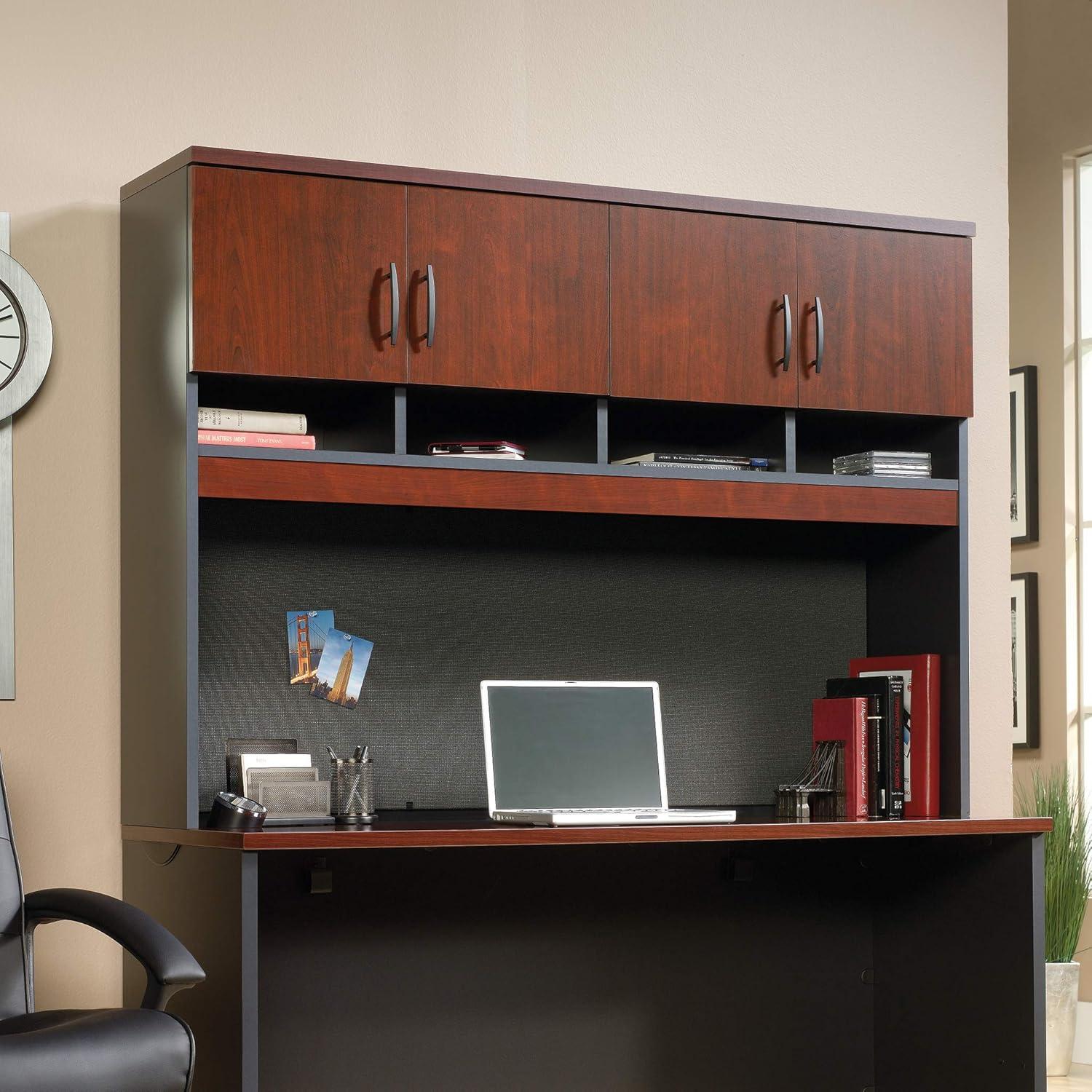 Classic Cherry and Black Wood Fabric Office Hutch