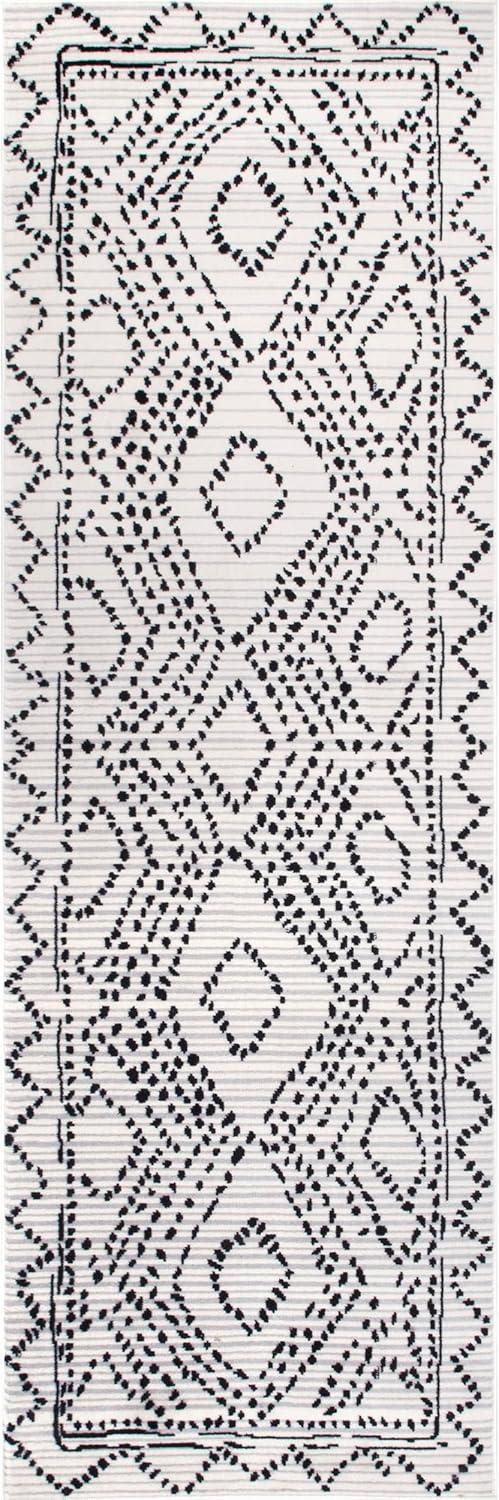 Mila Gray and White Moroccan Diamond Trellis Runner Rug