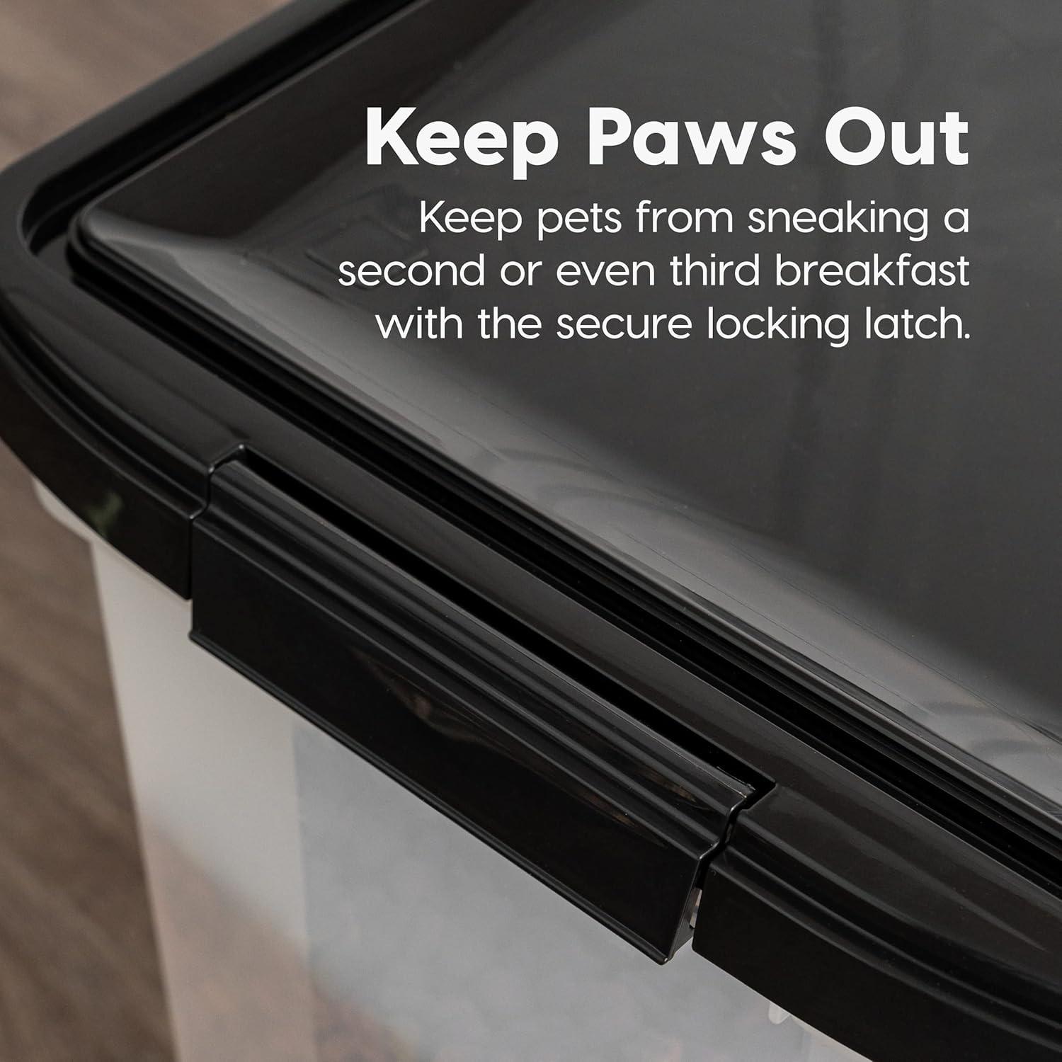 IRIS USA 10 Lbs / 12.75 Qt WeatherPro Airtight Pet Food Storage Container, Clear/Black