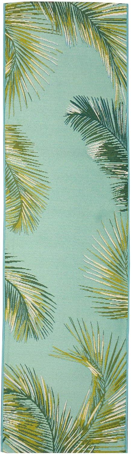 Liora Manne Marina Palm Border Indoor/Outdoor Rug Aqua 1'11" x 7'6"