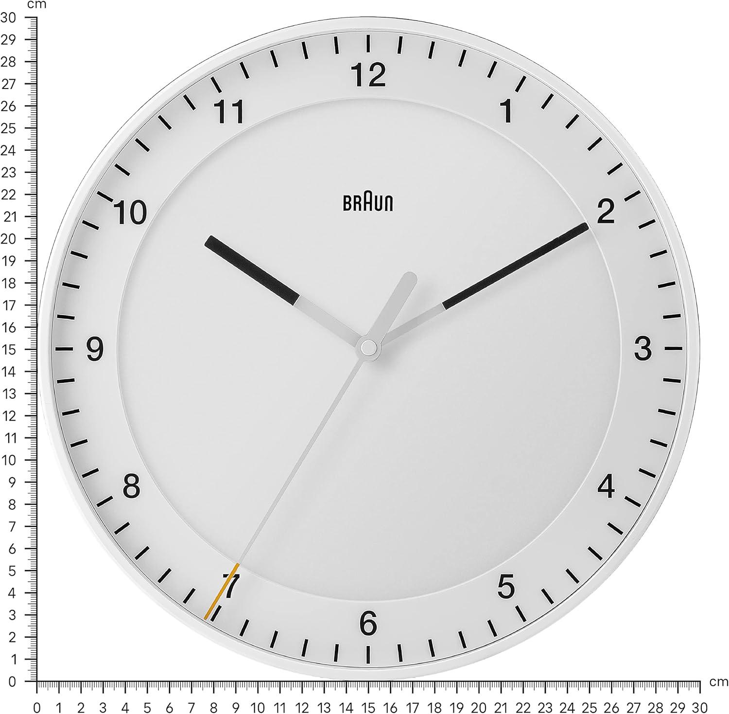 Braun 30cm White Silent Sweep Wall Clock with Glass Lens