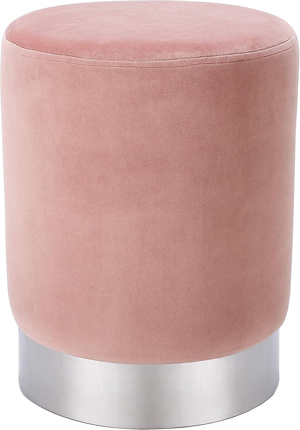 Dusty Rose Velvet Round Ottoman with Silver Base