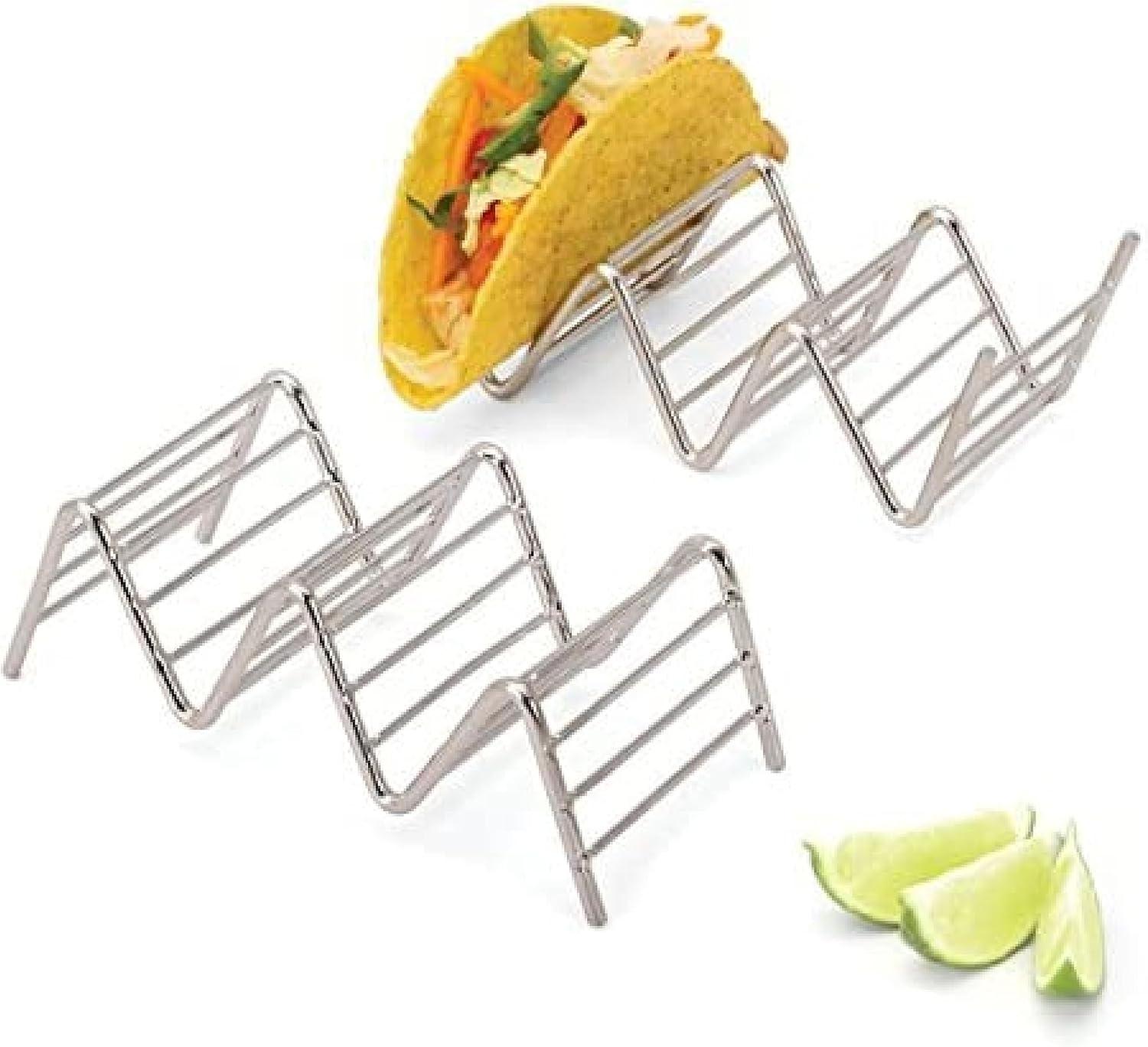 2 Lb Depot Premium Stainless Steel Stackable Taco Holders - Holds 2-5 Hard or Soft Tacos, Five Styles Available - Set of 2