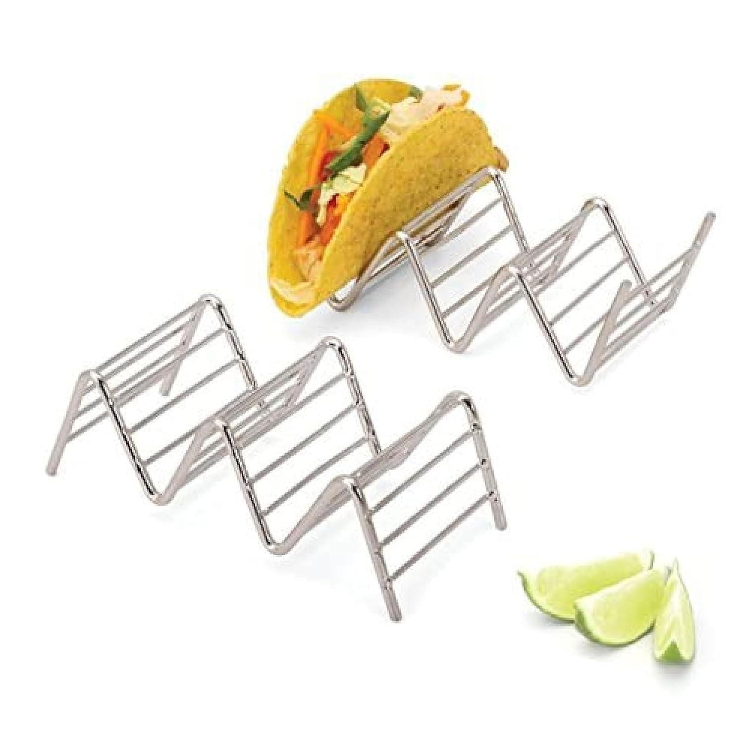 2 Lb Depot Premium Stainless Steel Stackable Taco Holders - Holds 2-5 Hard or Soft Tacos, Five Styles Available - Set of 2