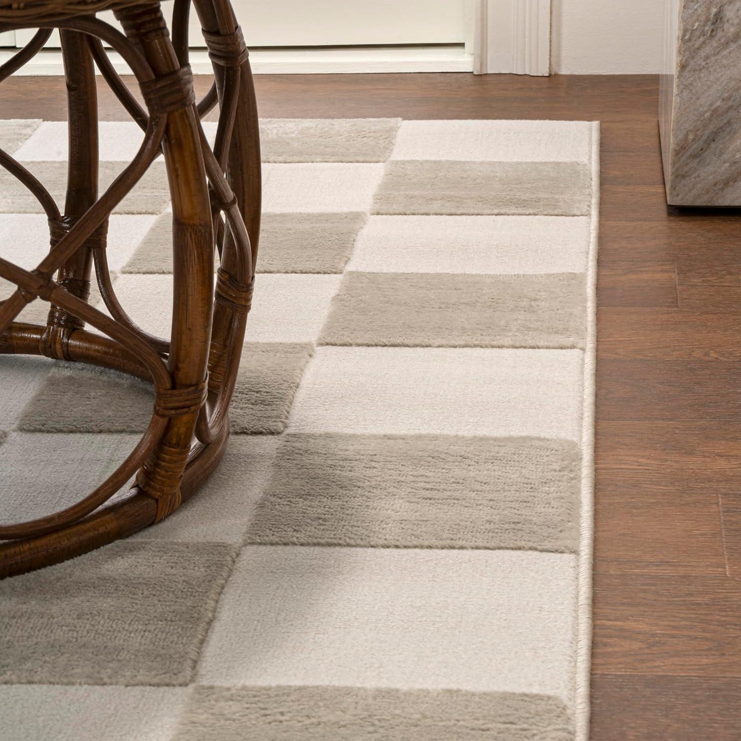 JONATHAN Y Thea Modern Geometric Checkerboard High-Low Beige/Cream 3 ft. x 5 ft. Area Rug