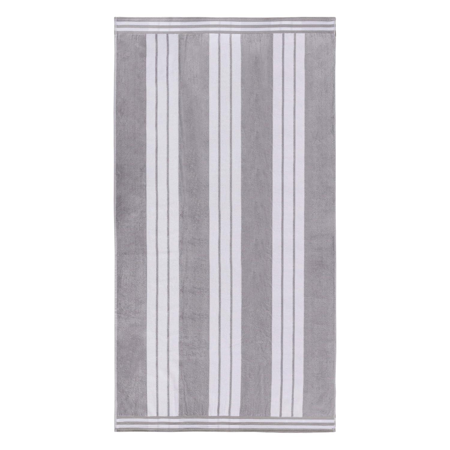 Superior Cotton Striped Oversized Beach Towel, 34" x 64", Light Grey