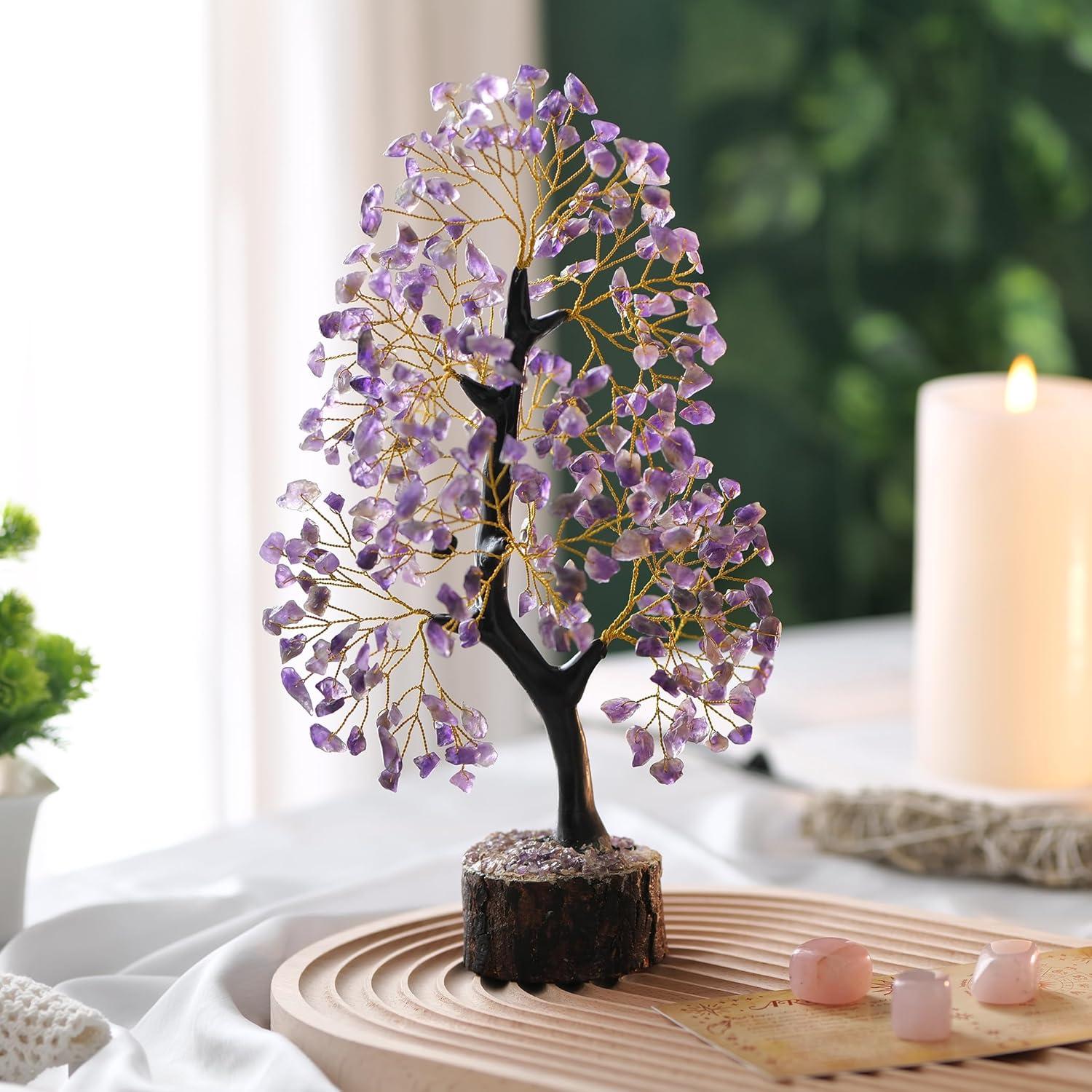 Amethyst Chakra Tree of Life - Crystal Tree for Positive Energy, Feng Shui Decor - Handmade Gemstone Tree, Good Luck Money Bonsai, Purple Healing Crystals, Meditation Stone, Spiritual Mystical Gift