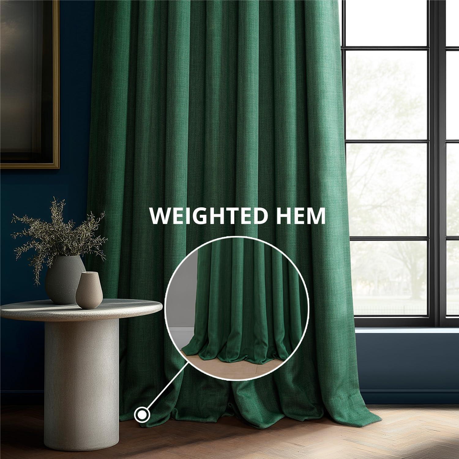 HPD Half Price Drapes Key Green Faux Linen Room Darkening Curtains for Bedroom & Living Room Curtains (1 Panel), Door & Window Curtains 84 inches long, Rod Pocket Curtains & Drapes, 50W X 84L