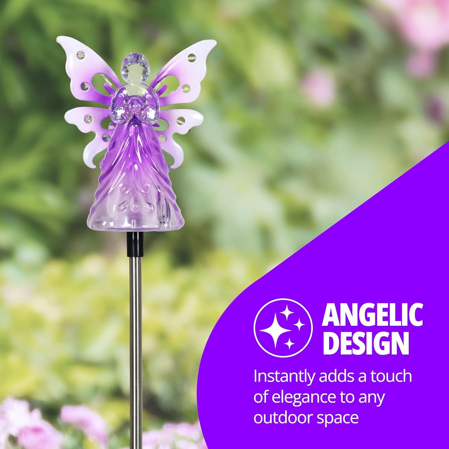 Exhart Solar Acrylic Angel with Wings and LED Lights Metal Garden Stake