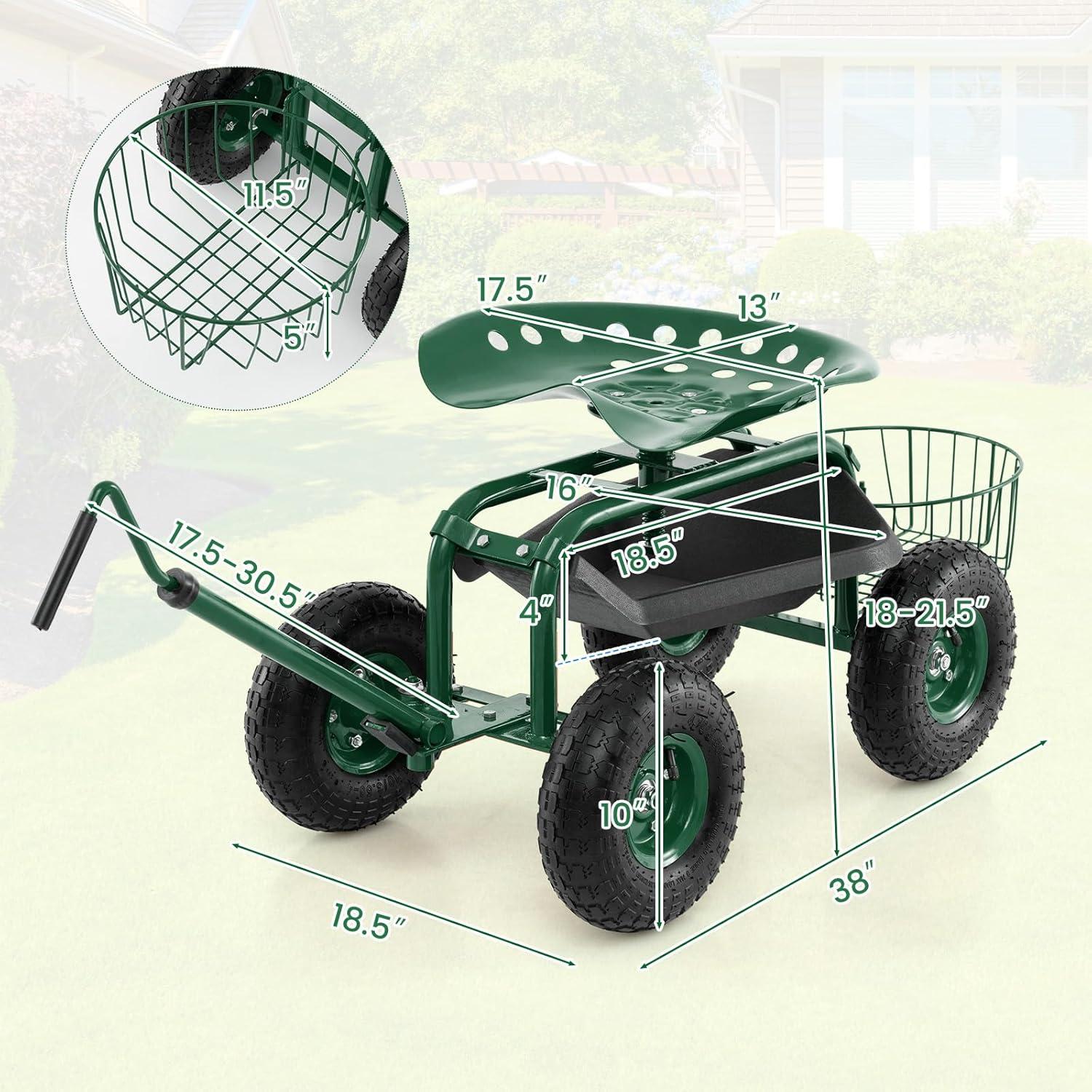 Spaco 4-Wheel Rolling Garden Cart Work Seat, Wagons Carts, Carts with Wheels, Utility Cart