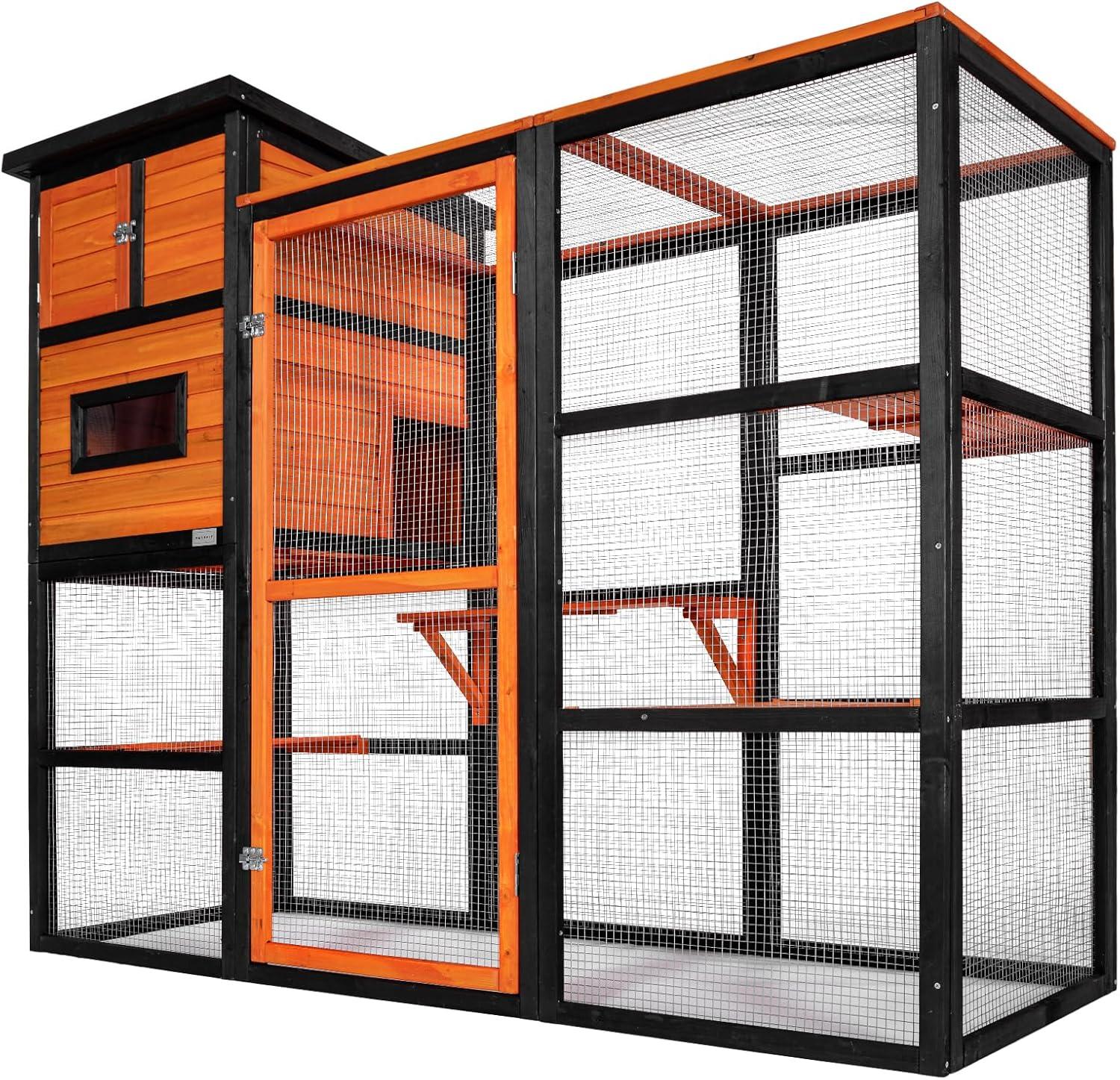 PETSFIT Outdoor Cat Catio 4 Tries, 2 Resting Room, 4 Platforms and Waterproof Roof, Outdoor Cat House ,Orange