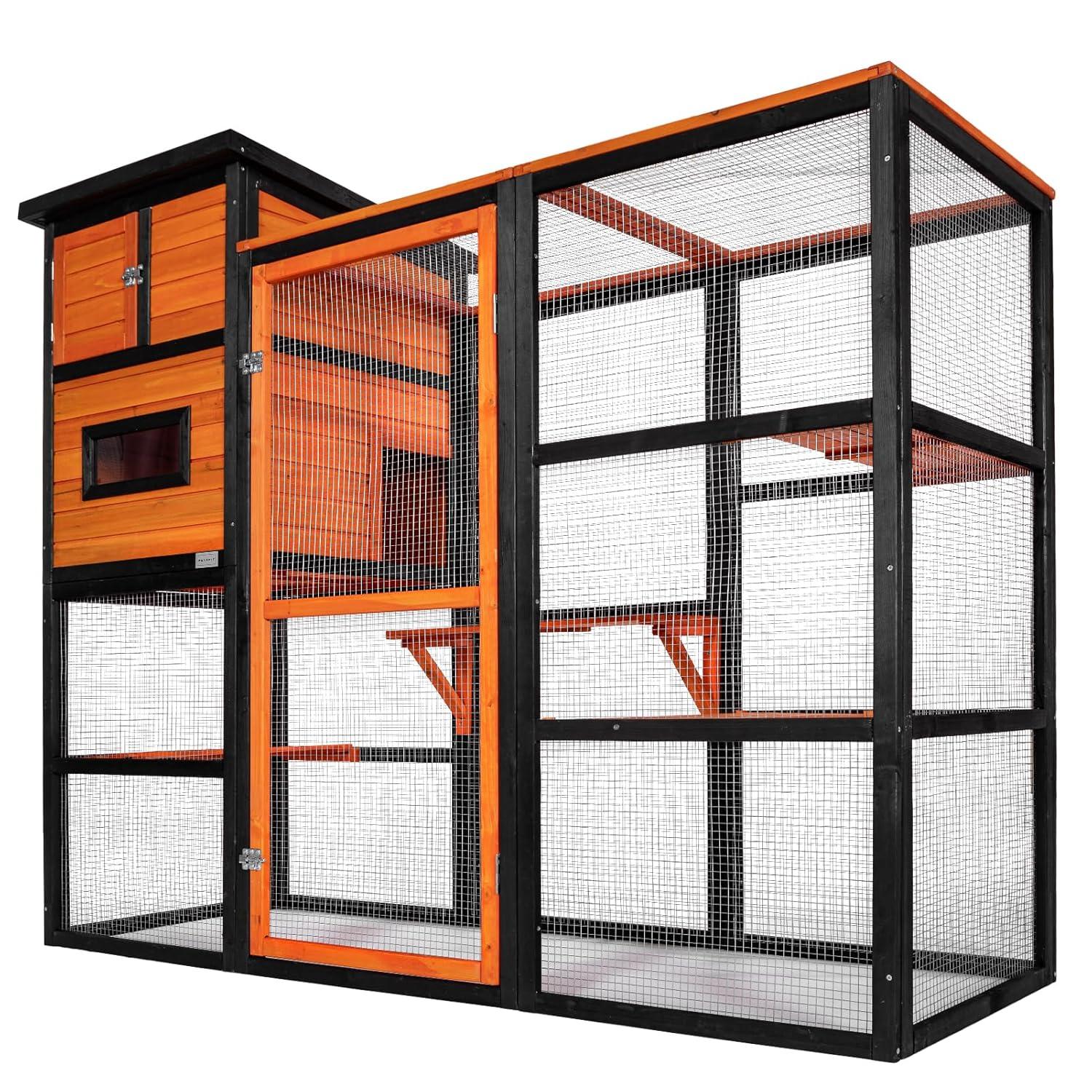 PETSFIT Outdoor Cat Catio 4 Tries, 2 Resting Room, 4 Platforms and Waterproof Roof, Outdoor Cat House ,Orange