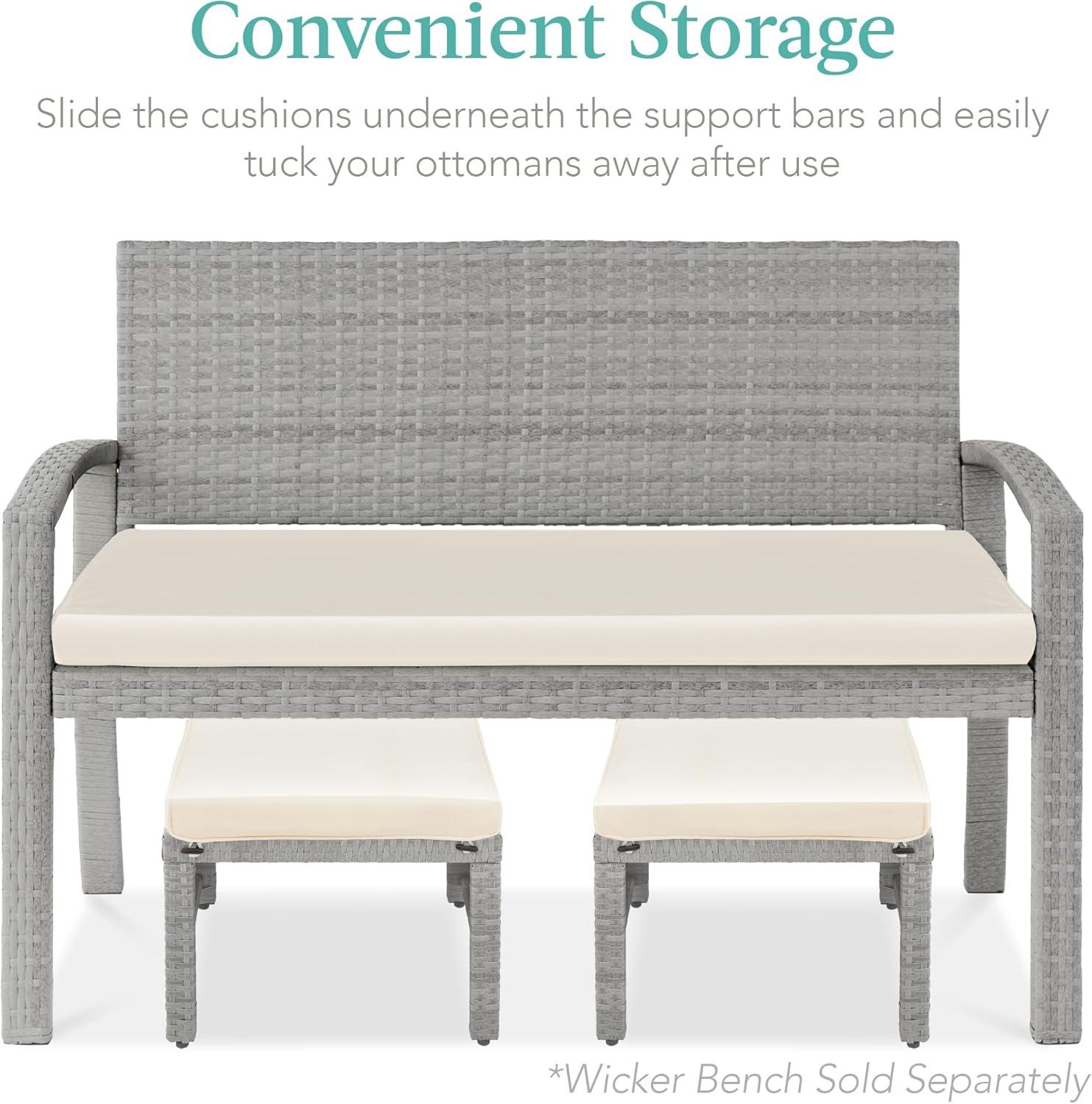 Best Choice Products Set of 2 Multipurpose Patio Wicker Ottomans w/ Removable Cushions - Gray/Cream