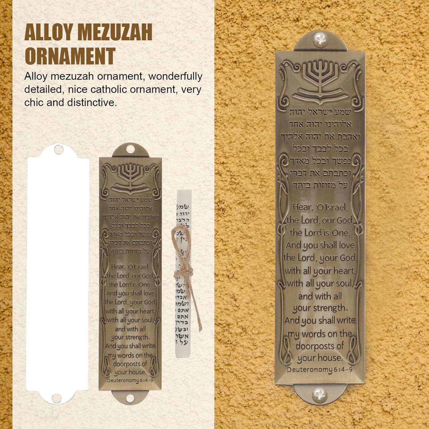 Vintage Metal Mezuzah Case with Hebrew Scroll Blessing