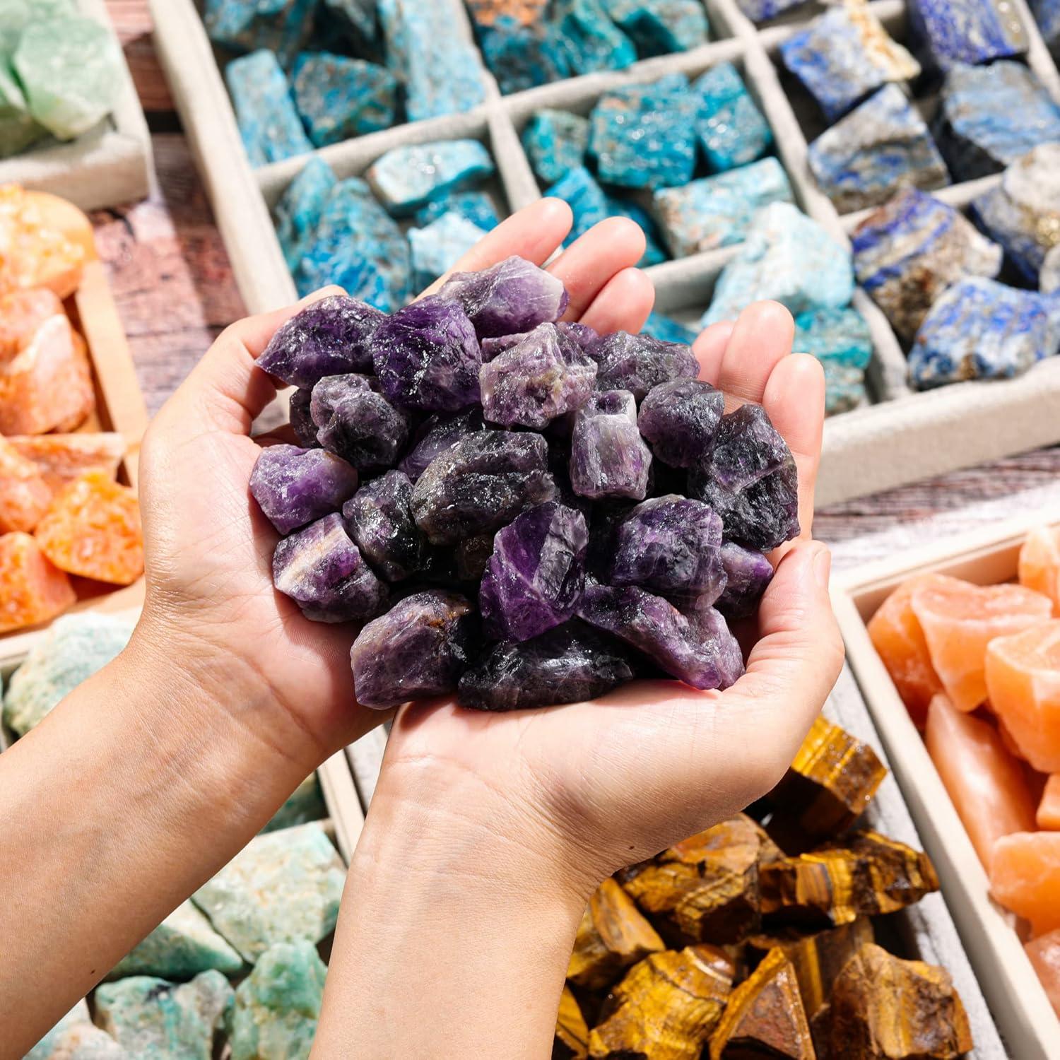 Crystal Allies Materials: 1lb Bulk Rough Amethyst Quartz Stones from Madagascar - Large 1" Raw Natural Crystals for Cabbing, Cutting, Lapidary, Tumbling, and Polishing