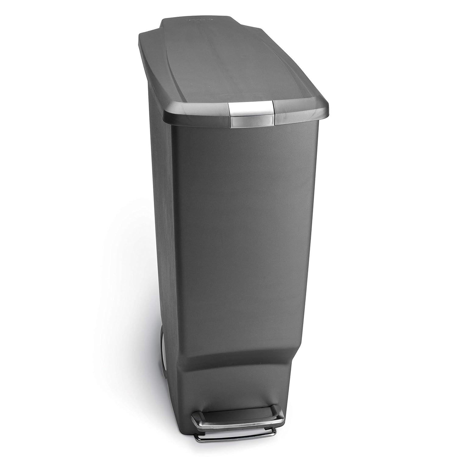 simplehuman simplehuman 40 Liter / 10.6 Gallon Slim Kitchen Step Trash Can with Secure Slide Lock, Plastic