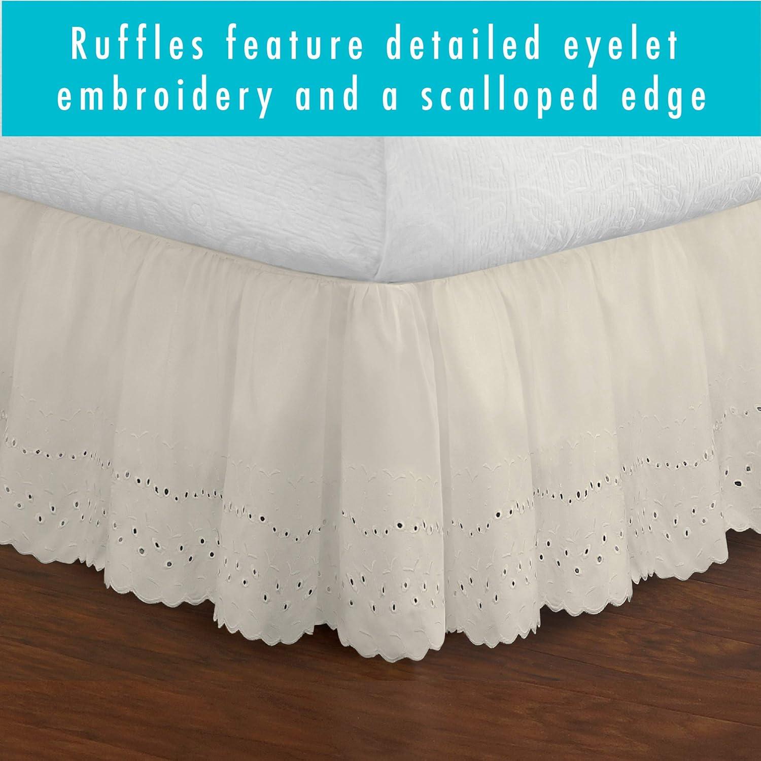 Fresh Ideas Fresh Ideas Ruffled Eyelet Bed Skirt, 14" Drop Length