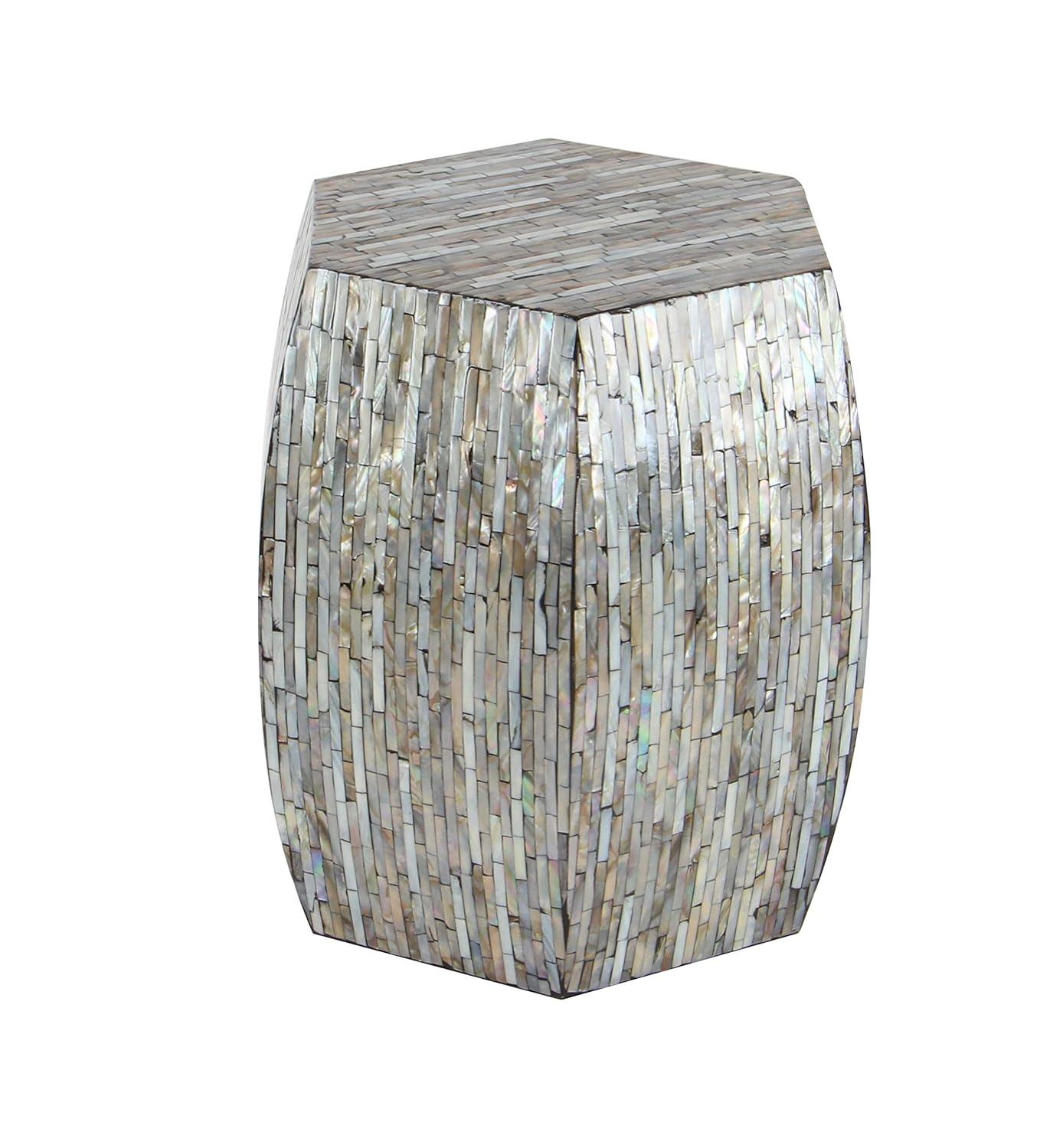 Wrought Studio™ Alissa Mother of Pearl Shell Handmade Shell Mosaic Hexagon Side End Gray Accent Table with Brown Accents