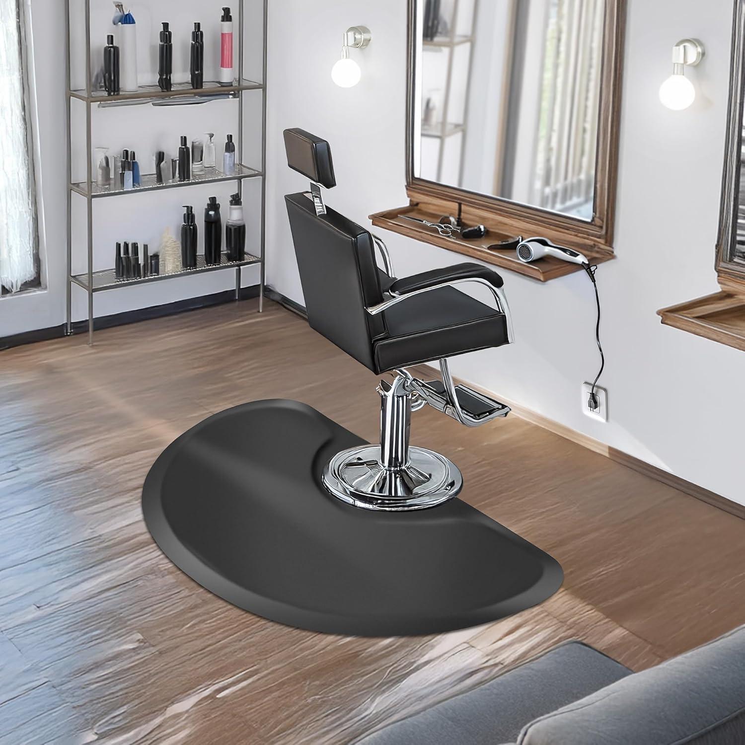 Saloniture 3 ft. x 4 ft. Salon & Barber Shop Chair Anti-Fatigue Mat - Black Semi Circle - 5/8" Thick