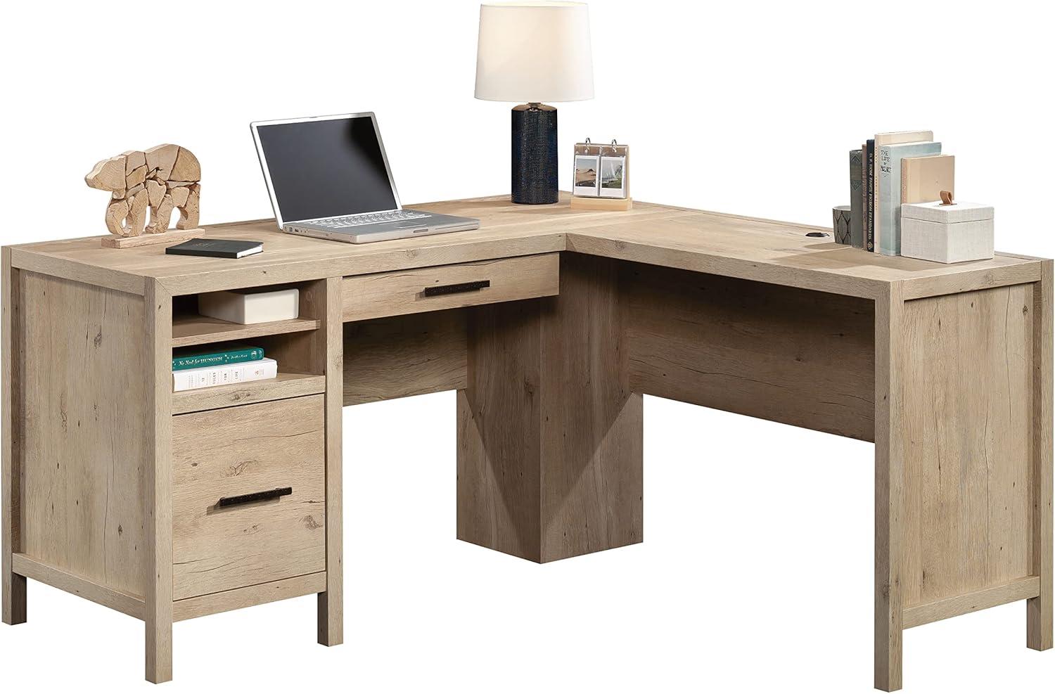 Pacific View 2 Drawer L Shaped Desk Prime Oak - Sauder