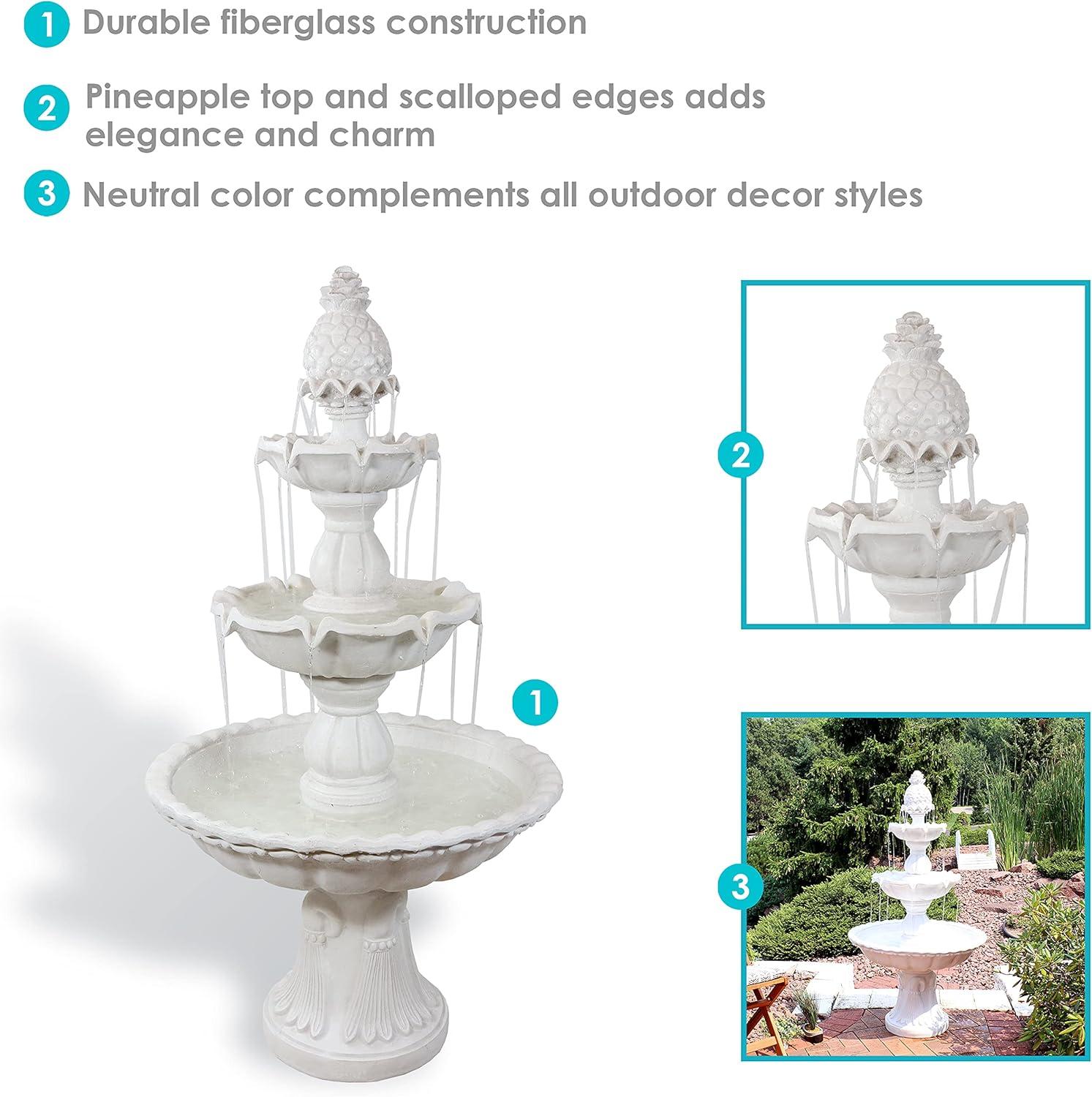 Sunnydaze Electric Fiberglass 3-Tier Welcome Pineapple Top Outdoor Water Fountain - 57" - White