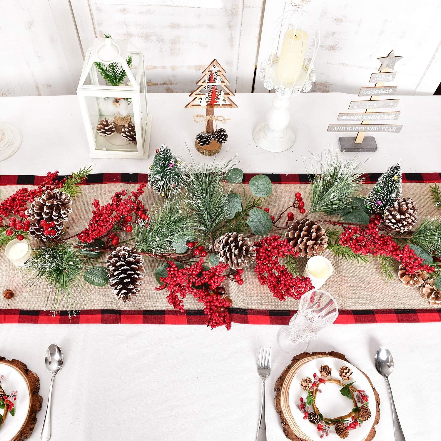 Christmas Garland Red Berry, Artificial Pine Needle Holiday Greenery (Evergreen) Unlit Fireplace Mantle Décor & Home Xmas Decoration Indoor/Outdoor Decorations 6 Feet Long (6ft) Clearance