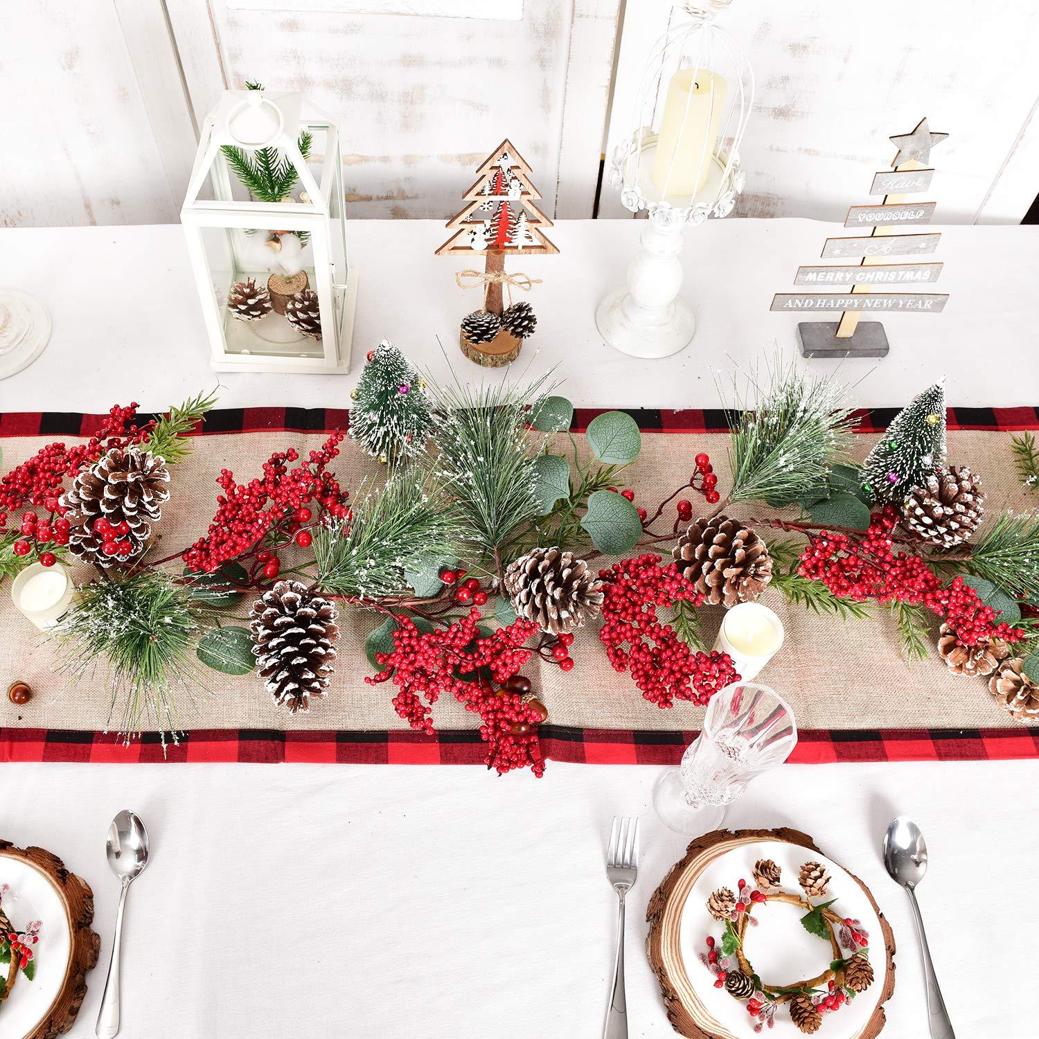 Christmas Garland Red Berry, Artificial Pine Needle Holiday Greenery (Evergreen) Unlit Fireplace Mantle Décor & Home Xmas Decoration Indoor/Outdoor Decorations 6 Feet Long (6ft) Clearance