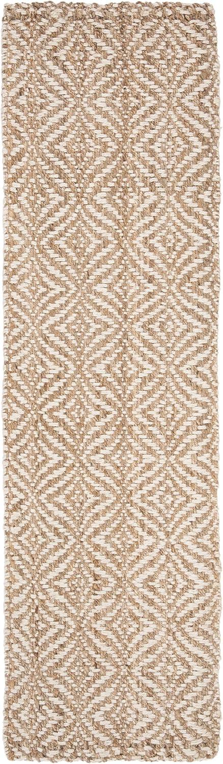 Ivory Geometric Hand-Knotted Jute Runner Rug - 2'6" x 10'