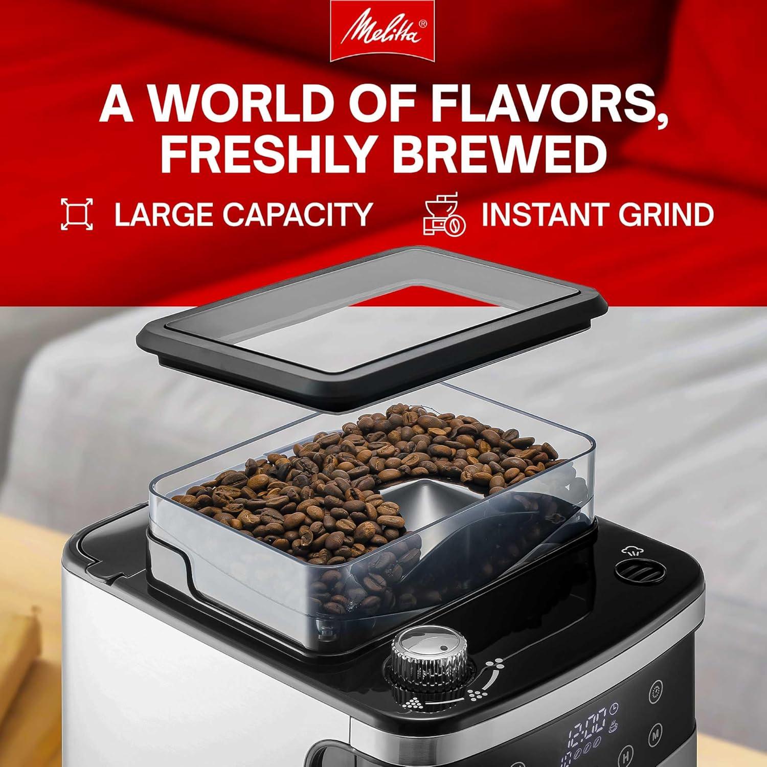 Melitta Aroma Fresh Plus 10c Drip Coffeemaker with Coffee Grinder: Stainless Steel, Digital Display, Automatic Shut-Off