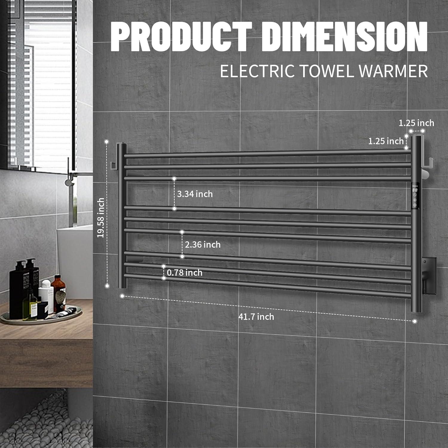 Matte Black Wall-Mounted 9-Bar Electric Towel Warmer