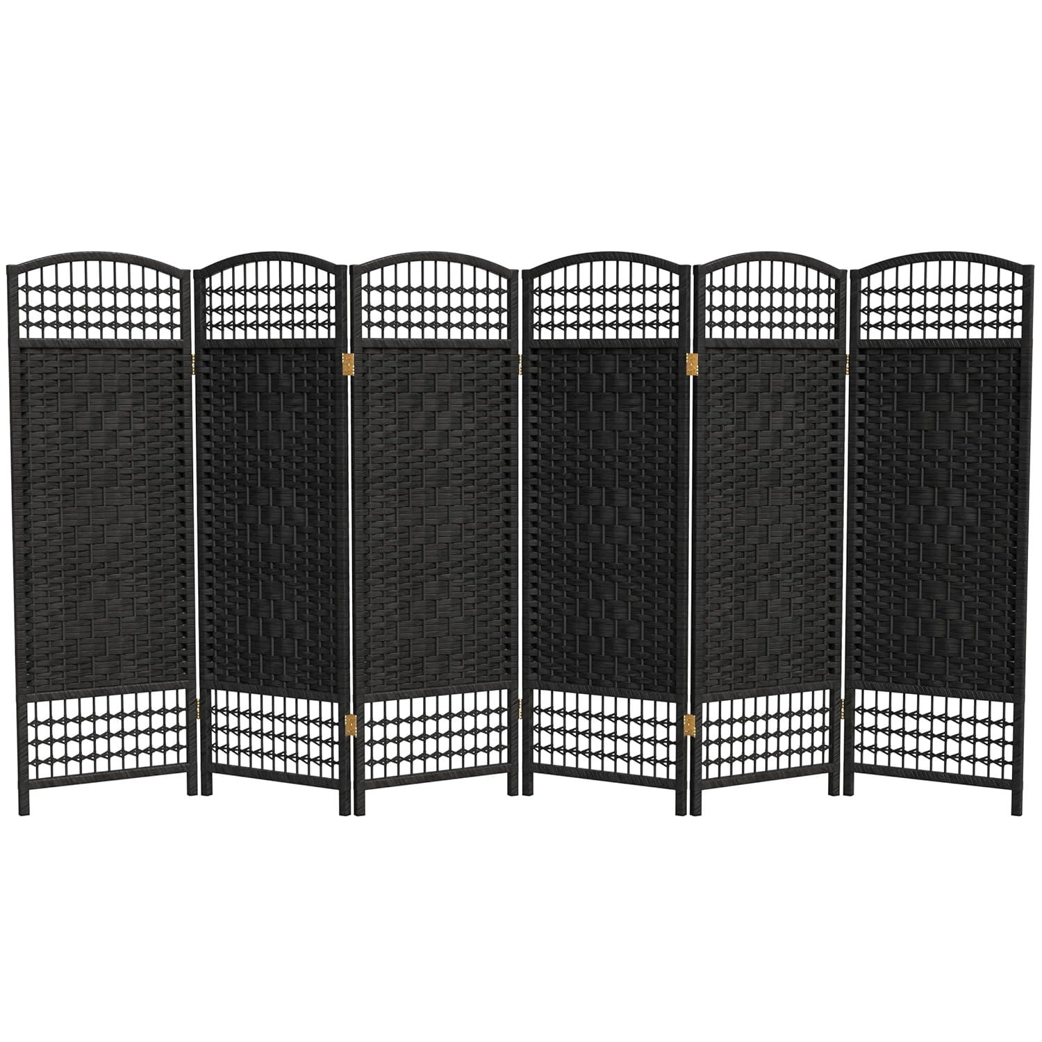 Oriental Furniture 4 ft. Tall Fiber Weave Room Divider - Black - 6 Panel