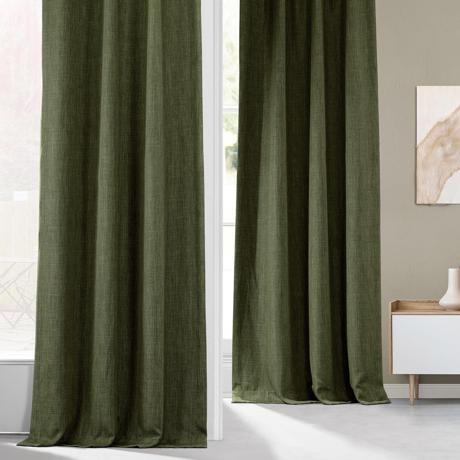 HPD Half Price Drapes Khaki Green Faux Linen Room Darkening Curtains for Bedroom & Living Room Curtains (1 Panel), Door & Window Curtains 84 inches long, Rod Pocket Curtains, 50W X 84L