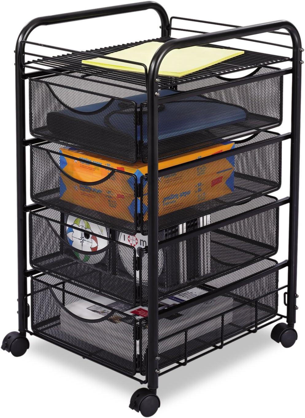 Black Steel Mesh 4-Drawer Rolling File Cart