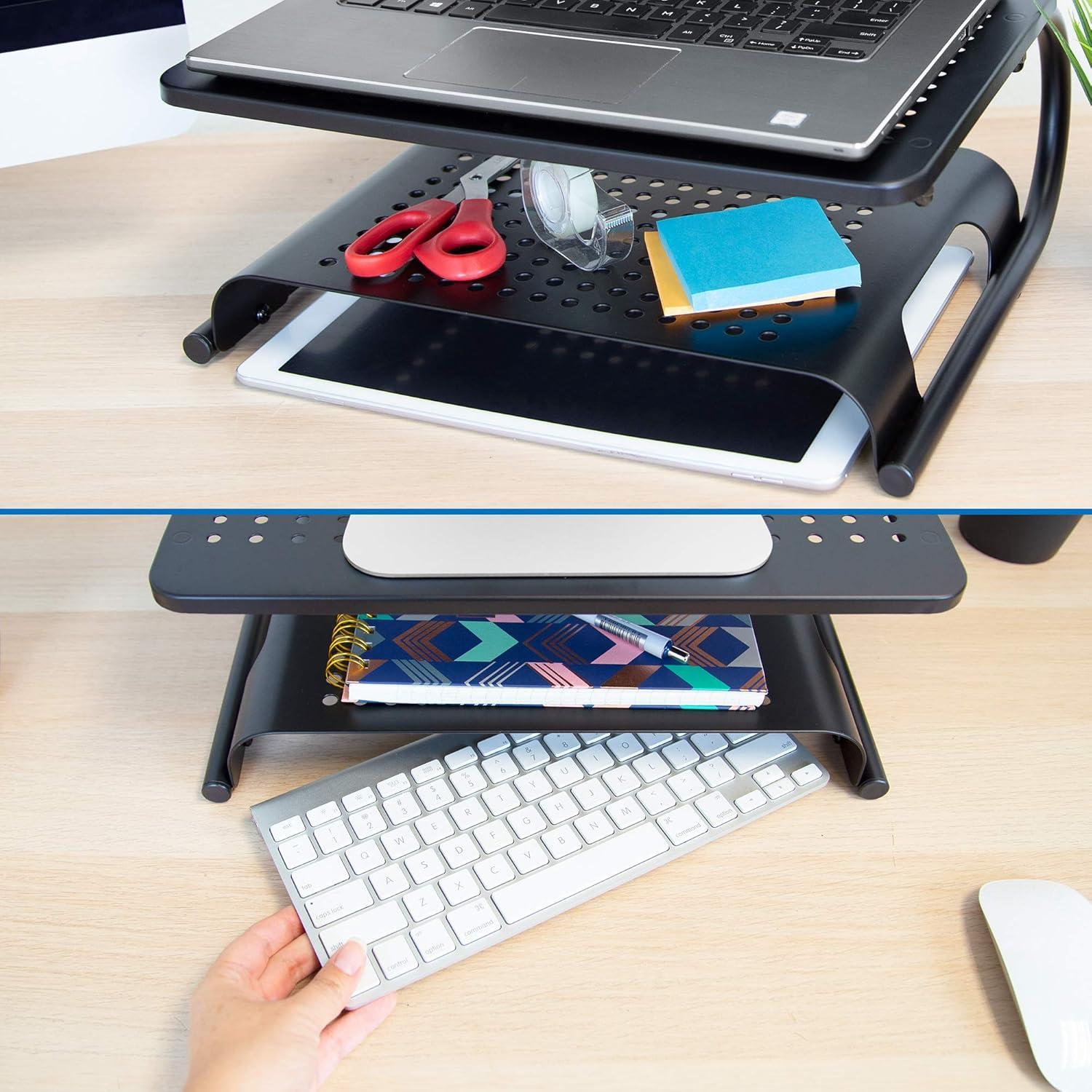 Mount-It! 2 Tier Desk Organizer Riser | Computer Monitor Stand with Keyboard Storage Shelf for Desktops, Laptops, Printers, Home Office Space Saver