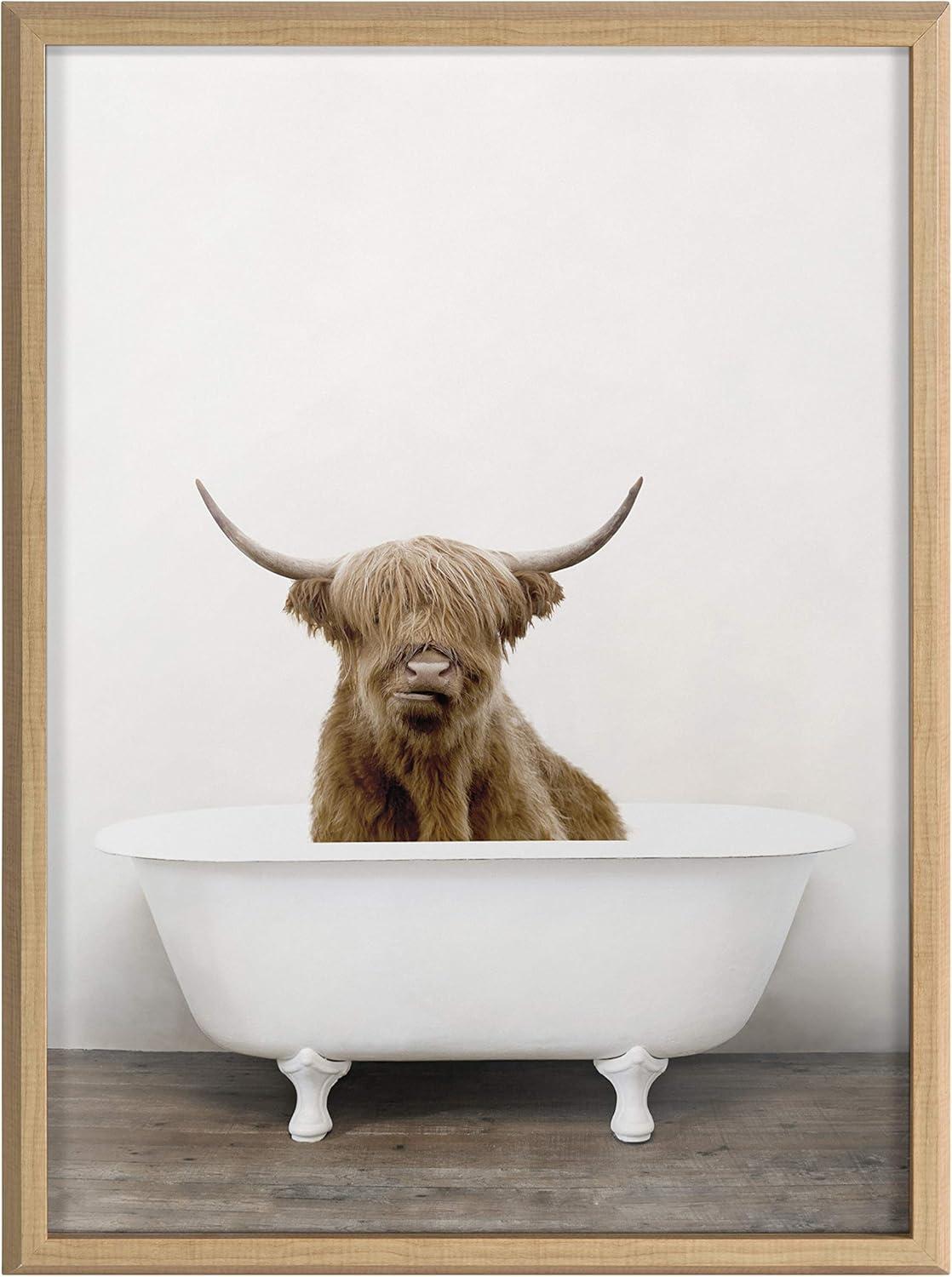 18" x 24" Blake Highland Cow in Tub Color Framed Printed Glass by Amy Peterson Art Studio - Kate & Laurel All Things Decor