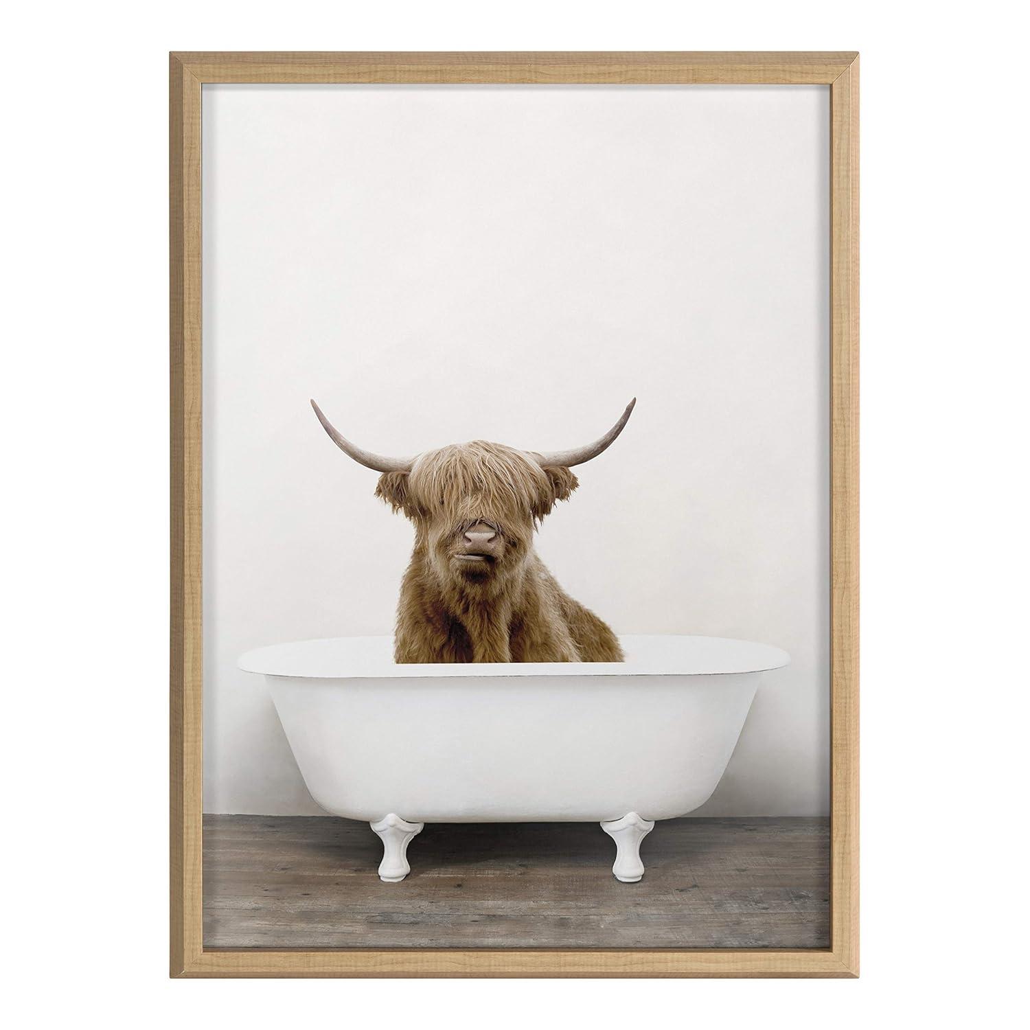 18" x 24" Blake Highland Cow in Tub Color Framed Printed Glass by Amy Peterson Art Studio Natural - Kate & Laurel All Things Decor: