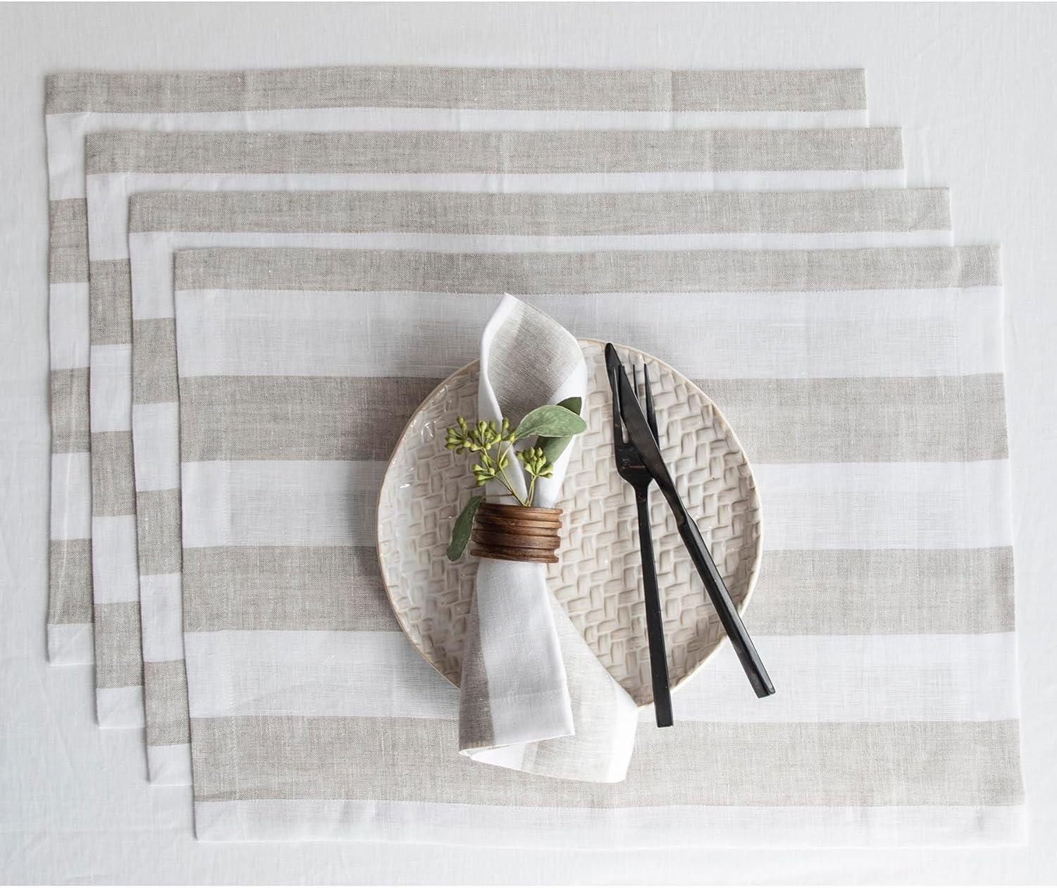 Natural and White Cabana Stripe Linen Placemats Set of 4