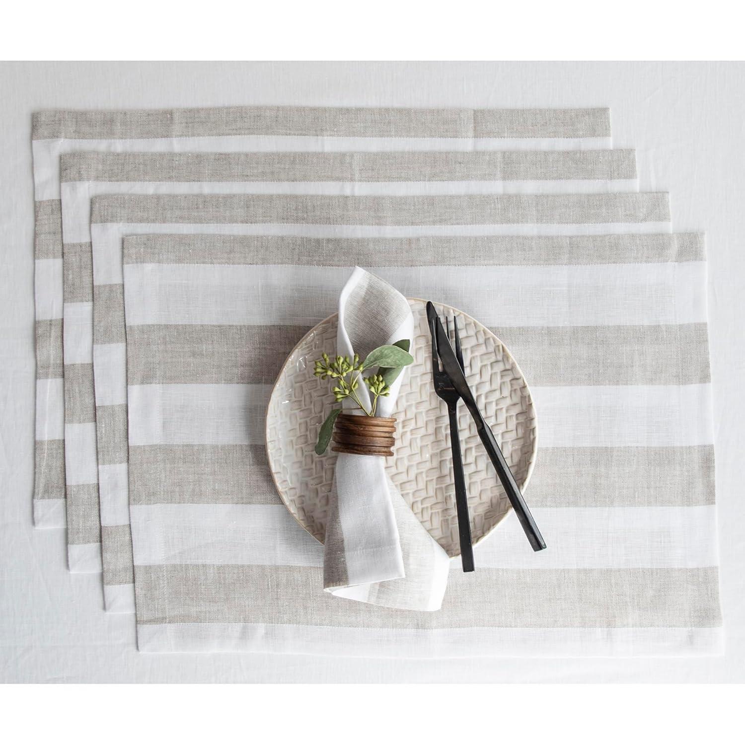 Solino Home Cabana Stripe - 100% Pure Linen Placemats (Set of 4)