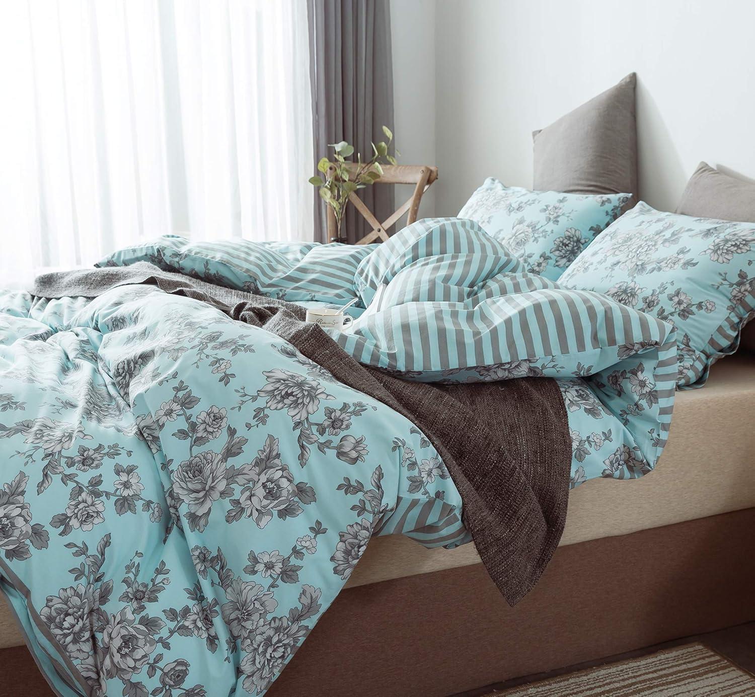 ANNA.Z HOME & DESIGN 3Pc Reversible Cotton Duvet Cover Set. 100% Cotton Percale Fabric. Pre-Washed Soft. Machine Washable.