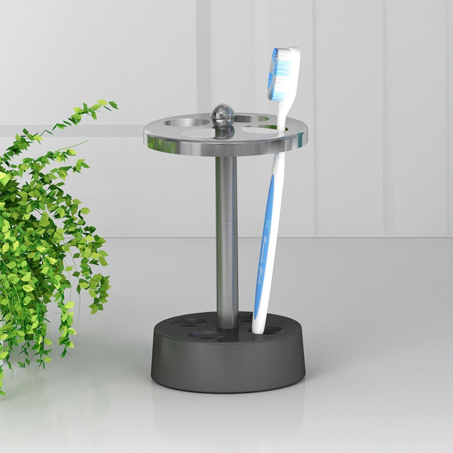 Triune Tone Metal Toothbrush Holder - Nu Steel: Elegant Bathroom Accessory, Stainless Steel Design