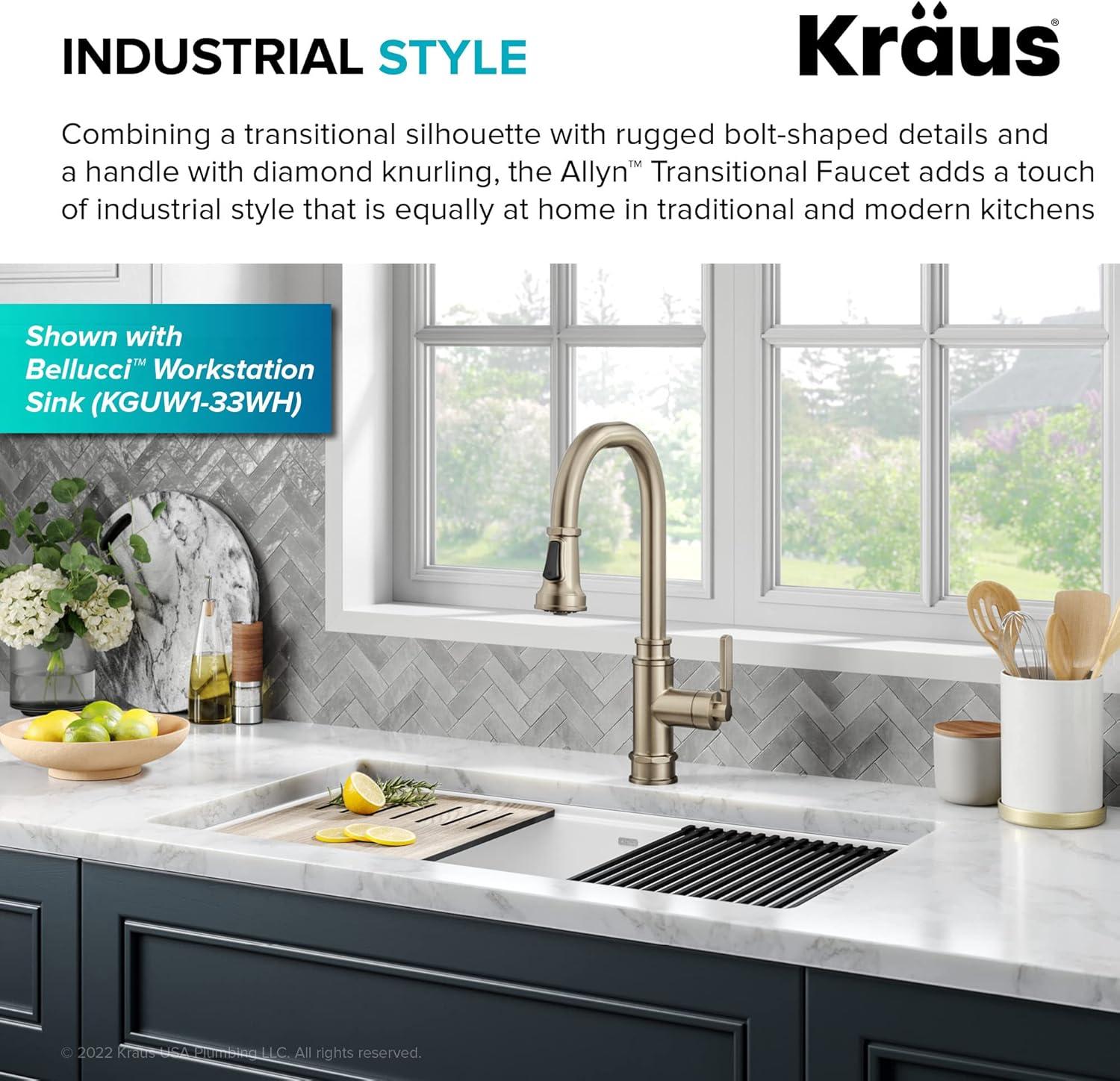 Allyn Transitional Industrial Pull-Down Single Handle Kitchen Faucet