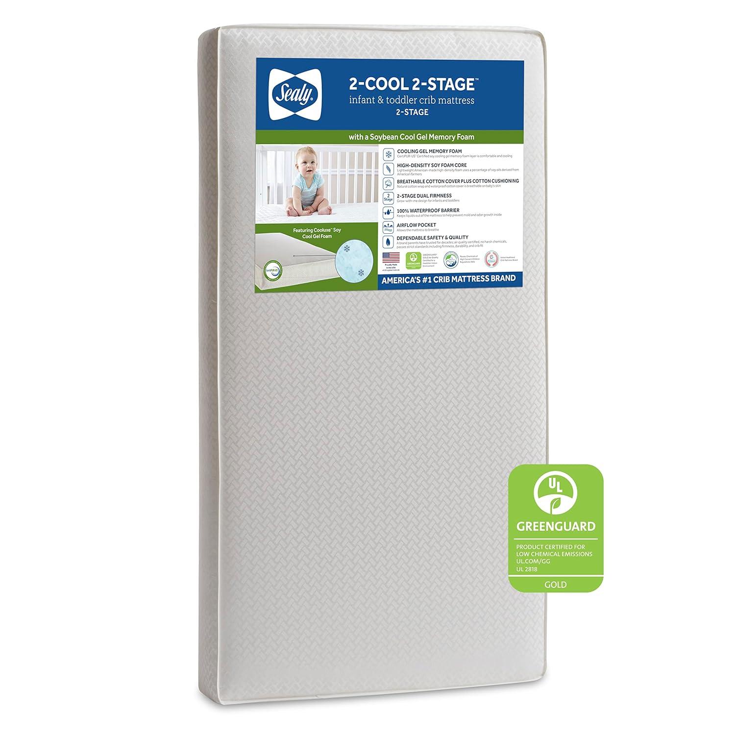 Sealy Baby Sealy Baby 2-Cool 2-Stage Dual Firmness Waterproof Baby Crib Mattress & Toddler Bed Mattress, GREENGUARD Gold Certified, 52" x 28""