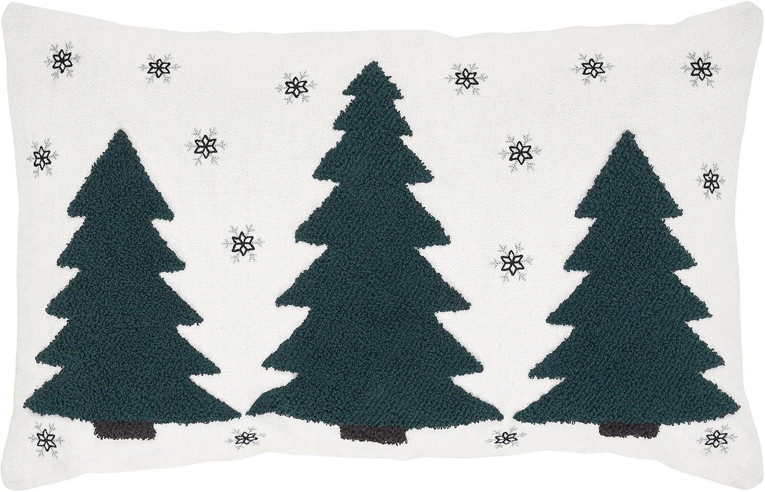 Pine Grove Plaid Embroidered Trees Rectangular Pillow, 14x22