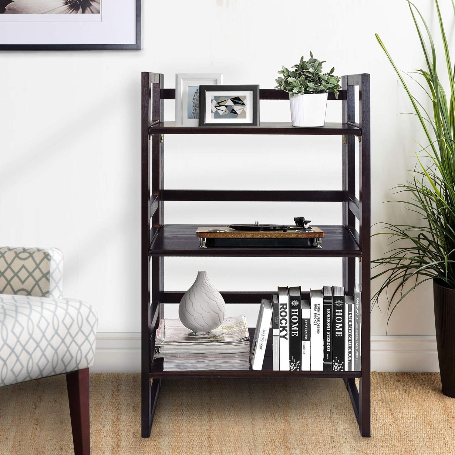 3-Shelf Folding Student Bookcase 20.75" Wide-Espresso