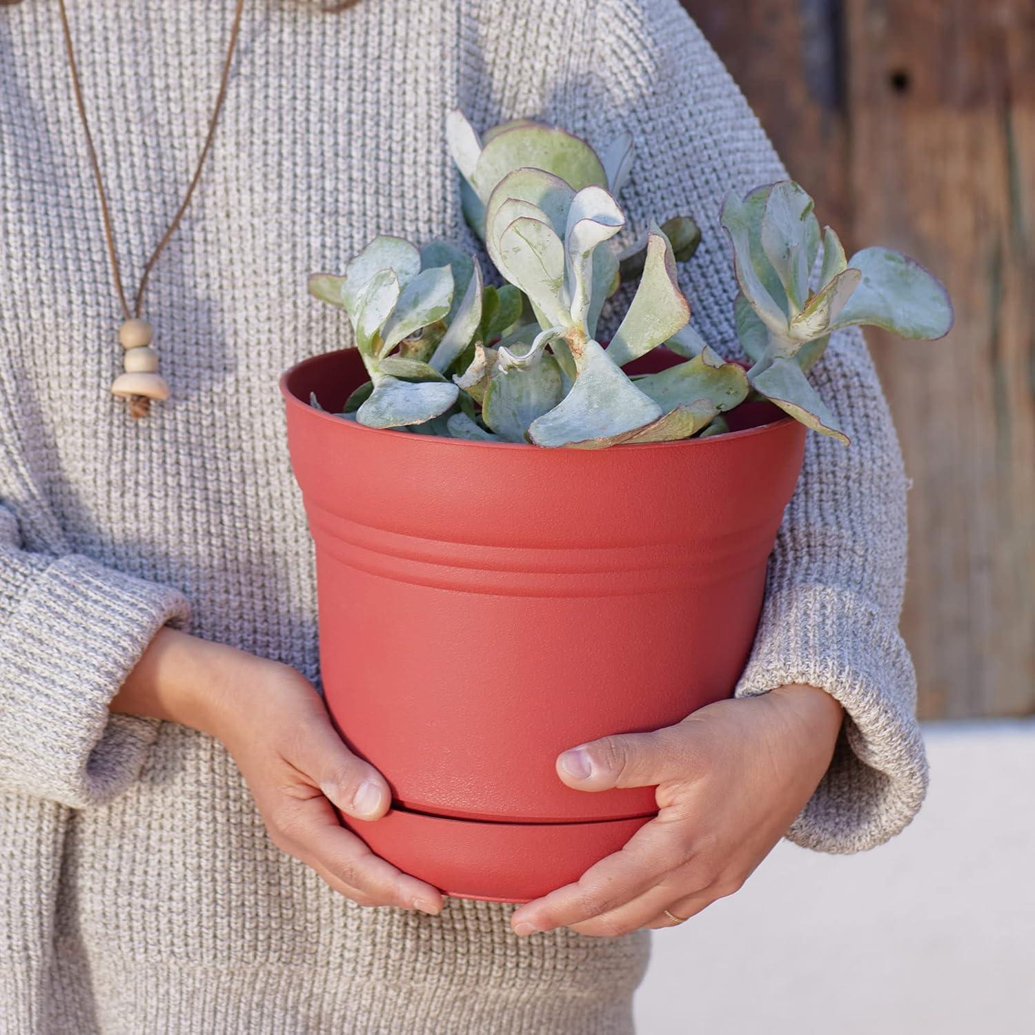 Saturn 10" Burnt Red Round Self-Draining Planter with Saucer