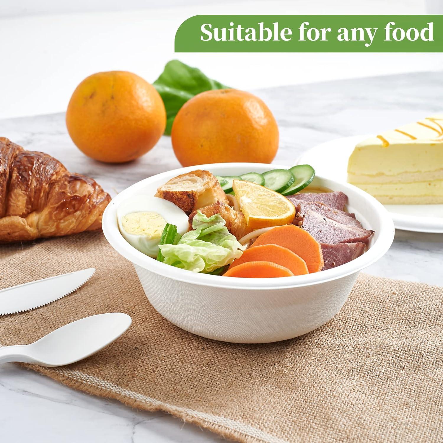 ECOLipak 150 Pack 12 oz Paper Bowls, Disposable Compostable Bowls Heavy-Duty, Biodegradable Soup Bowls Made of Natural Bagasse, Eco-Friendly Sugarcane Bowls for Salad, Dessert, Milk, Cereals